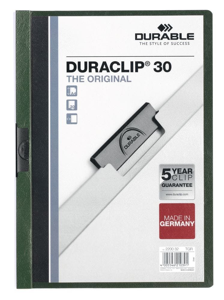 Rackhams Dark/Green Duraclip 30 Sheet Document Clip File Folder | 25 Pack | A4