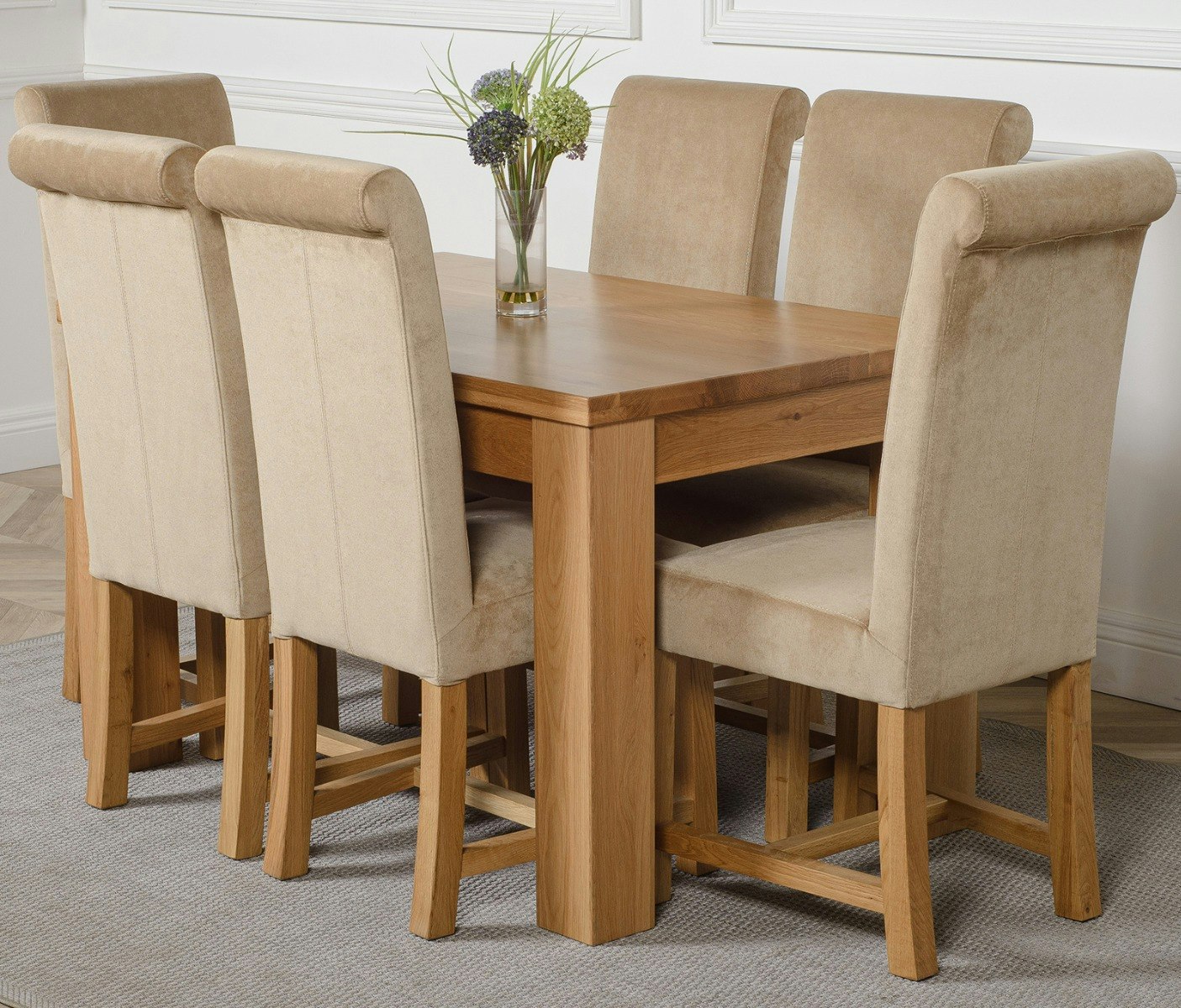 Rackhams Beige Dakota Small Oak Dining Table With Washington Fabric Chairs - 6 Chairs