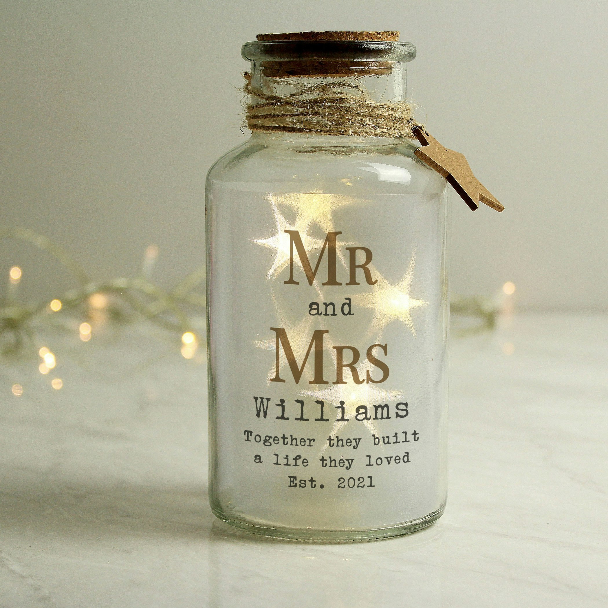 Personalised Memento Company Personalised Mr & Mrs Led Glass Jar