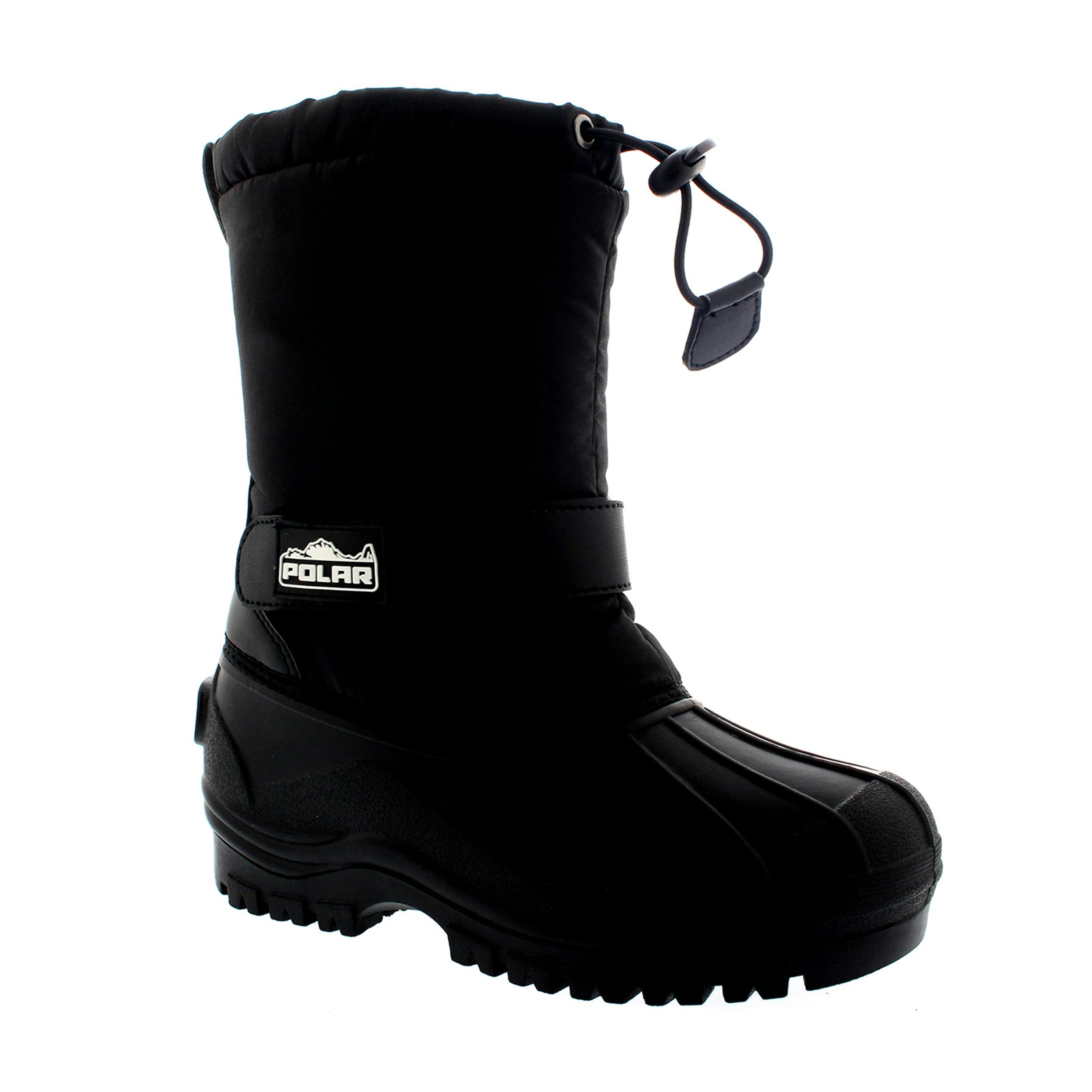 Viva Unisex Black Kids Pull On Drawstring Closure Nylon Winter Snow Rain Boots - 1