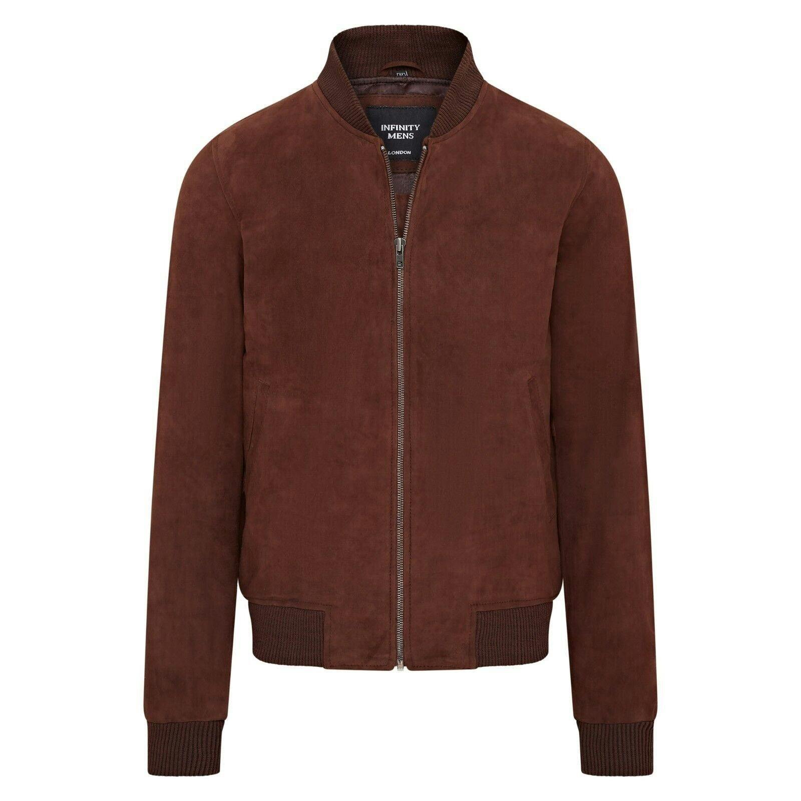 Infinity Leather Men's Brown Soft Goat Suede Ma-1 Varsity Bomber Jacket - Dalian - Uk 4XL | Eu 58 | Us 48