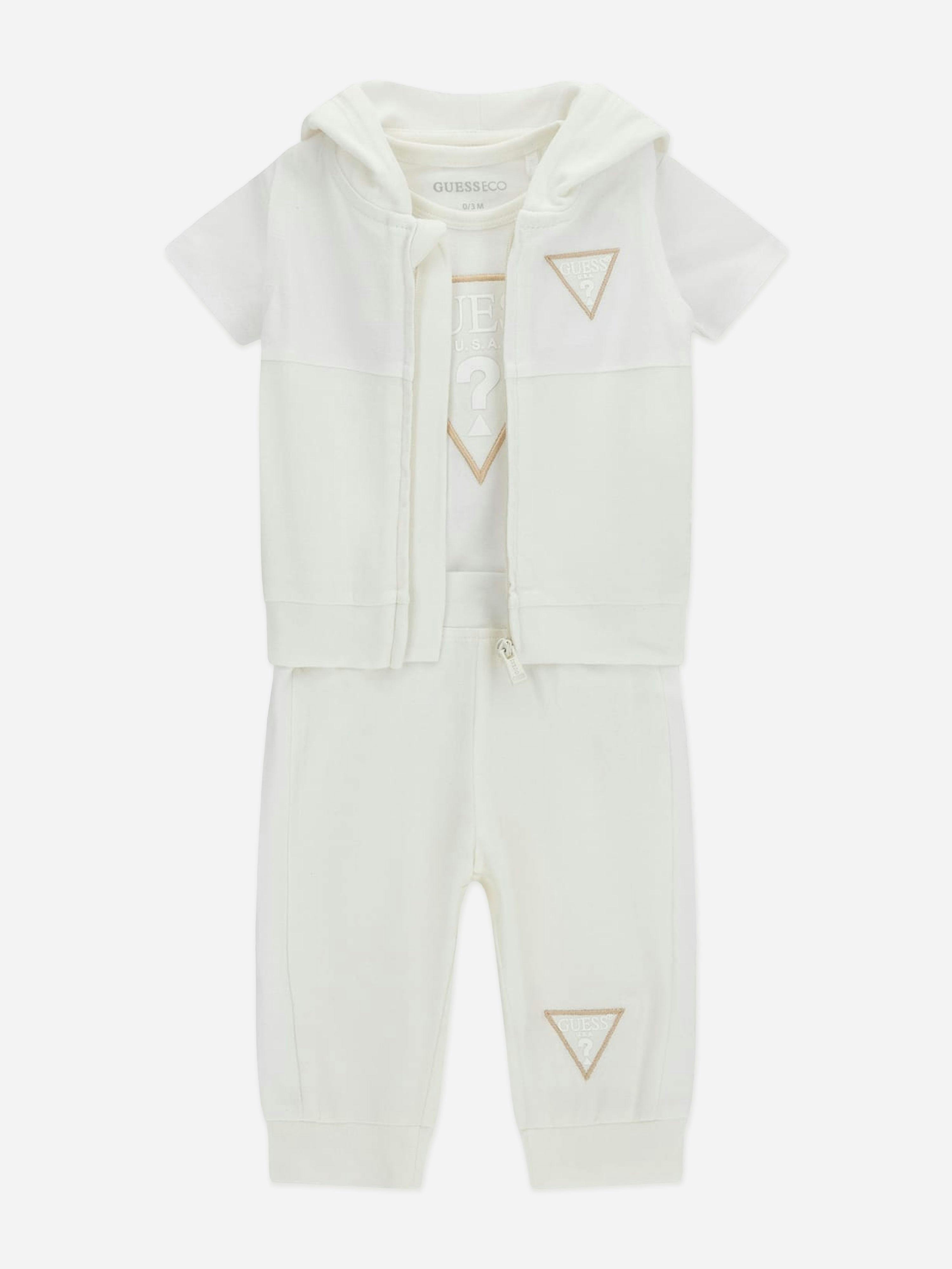 Guess Ivory Baby 3 Piece Bodysuit Set In - 12 Mths