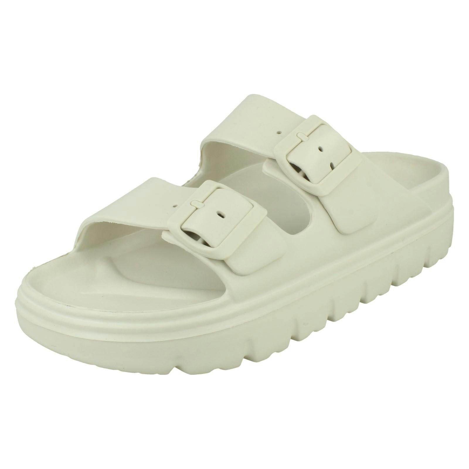 Spot On Women's Ivory Casual Buckle Detail Sliders Sandals F12101 - Uk 4
