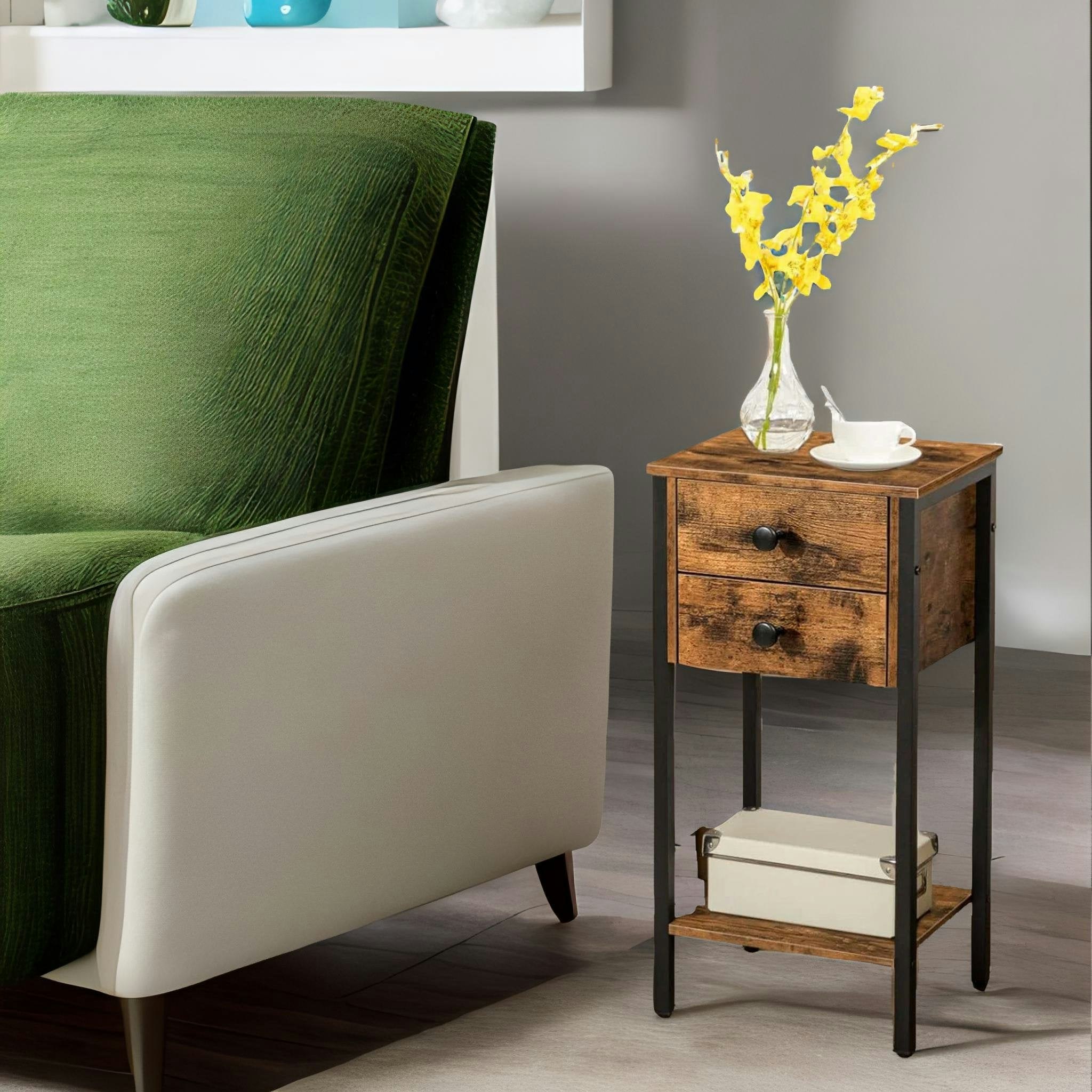 Rafaelo Mobilia Black Slim Side Table With 2 Drawers
