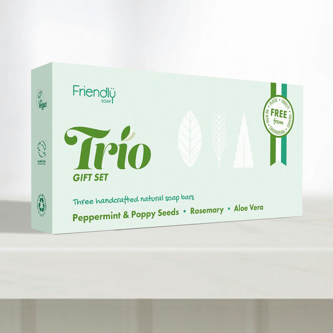 Friendly Soap Trio Gift Set - Peppermint & Poppy Seeds, Rosemary, Aloe Vera