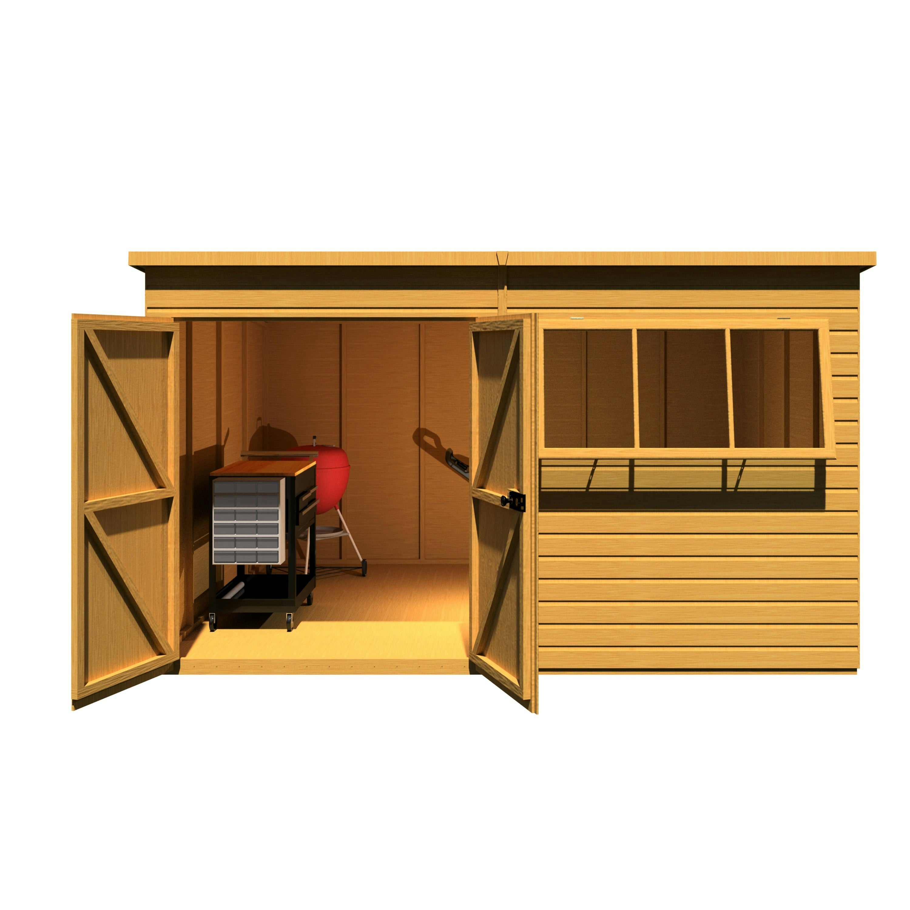 Rackhams Light/Green Ranger 12X10 Double Door Premium Pent Interlock Shiplap Shed