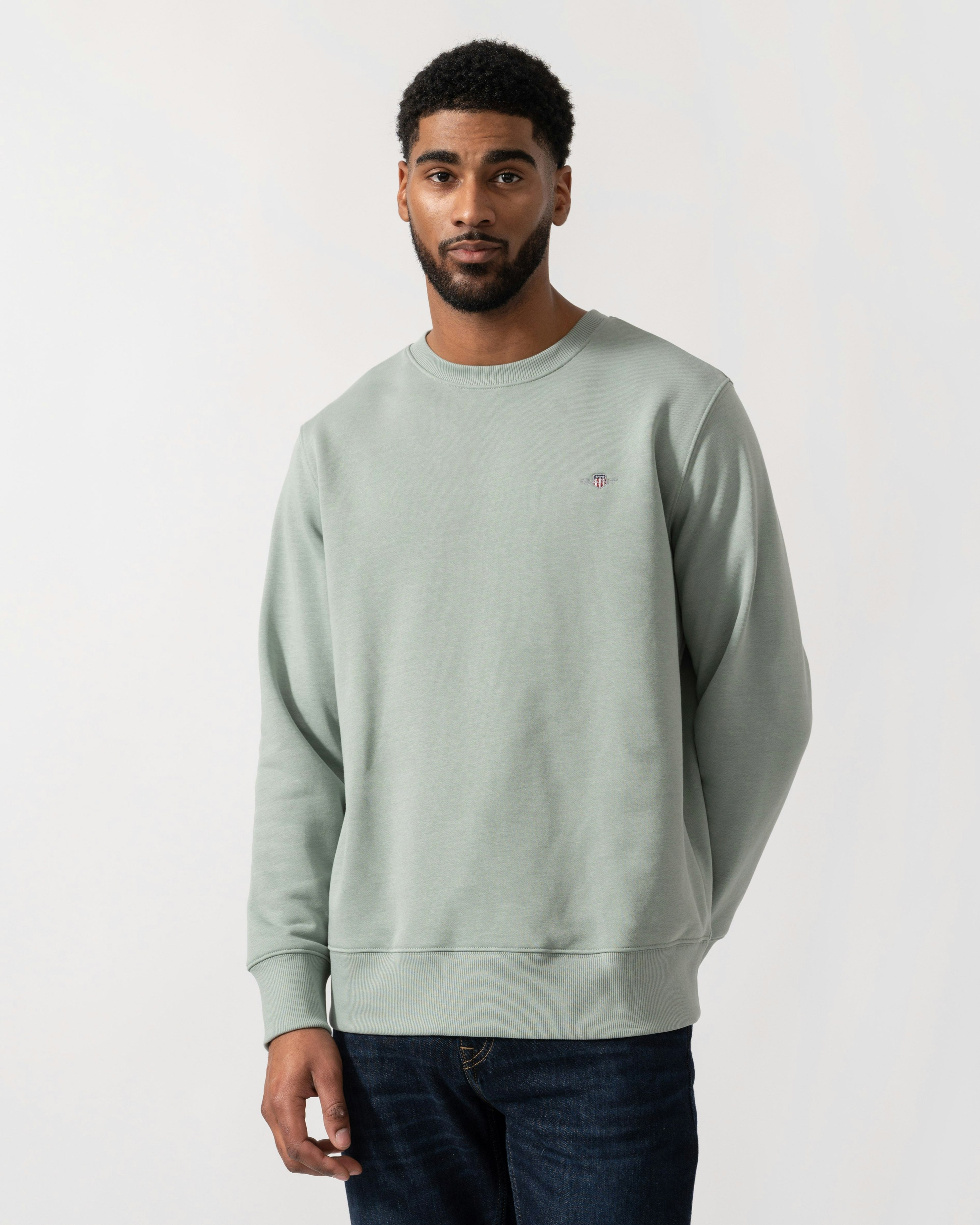 Gant Men's Grey Regular Fit Shield Logo Crew Neck Sweatshirt - 10 Ceramic - 10 Ceramic - Xl