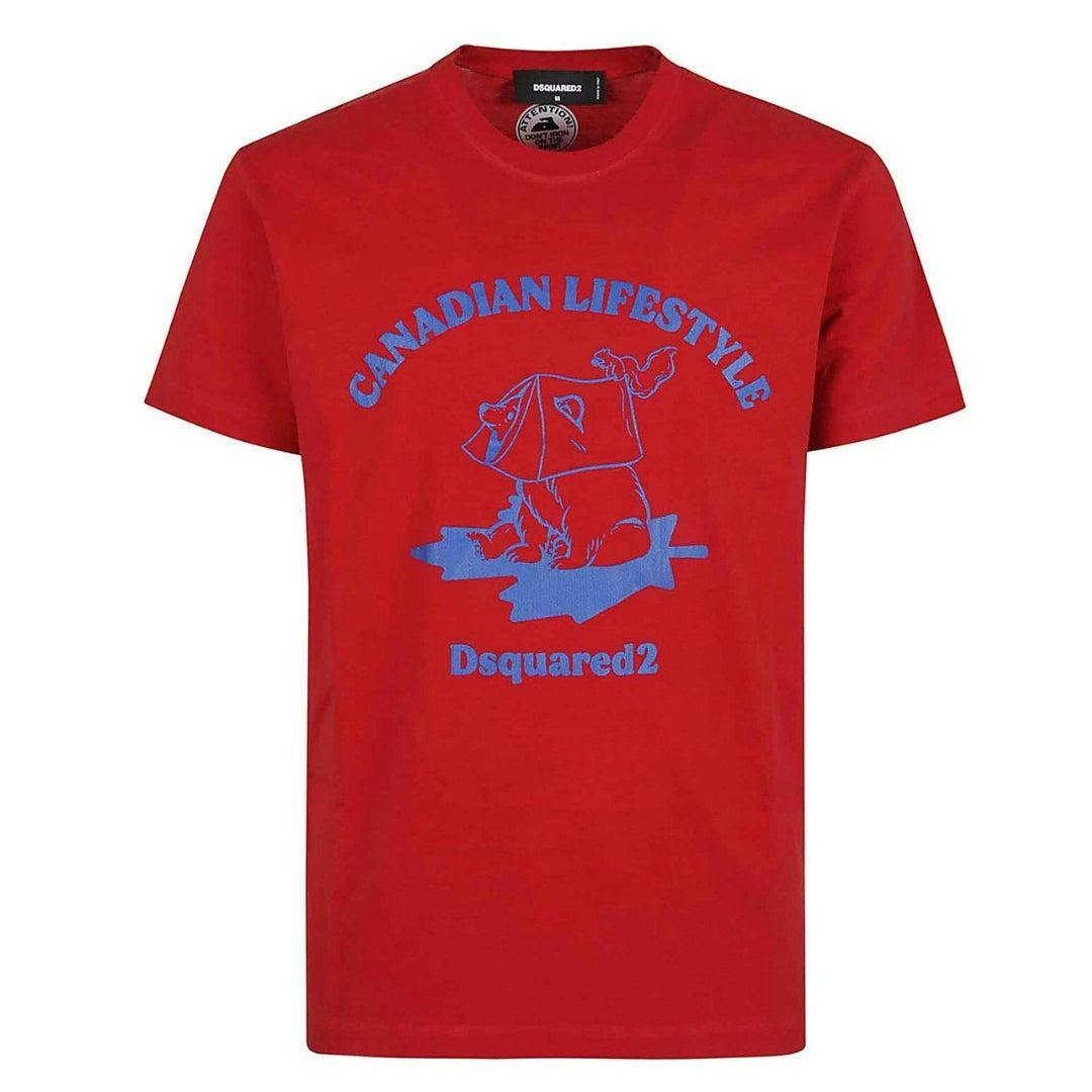 Dsquared2 Men's Red Canadian Lifestyle Bear T-Shirt - Xl - 100% Cotton