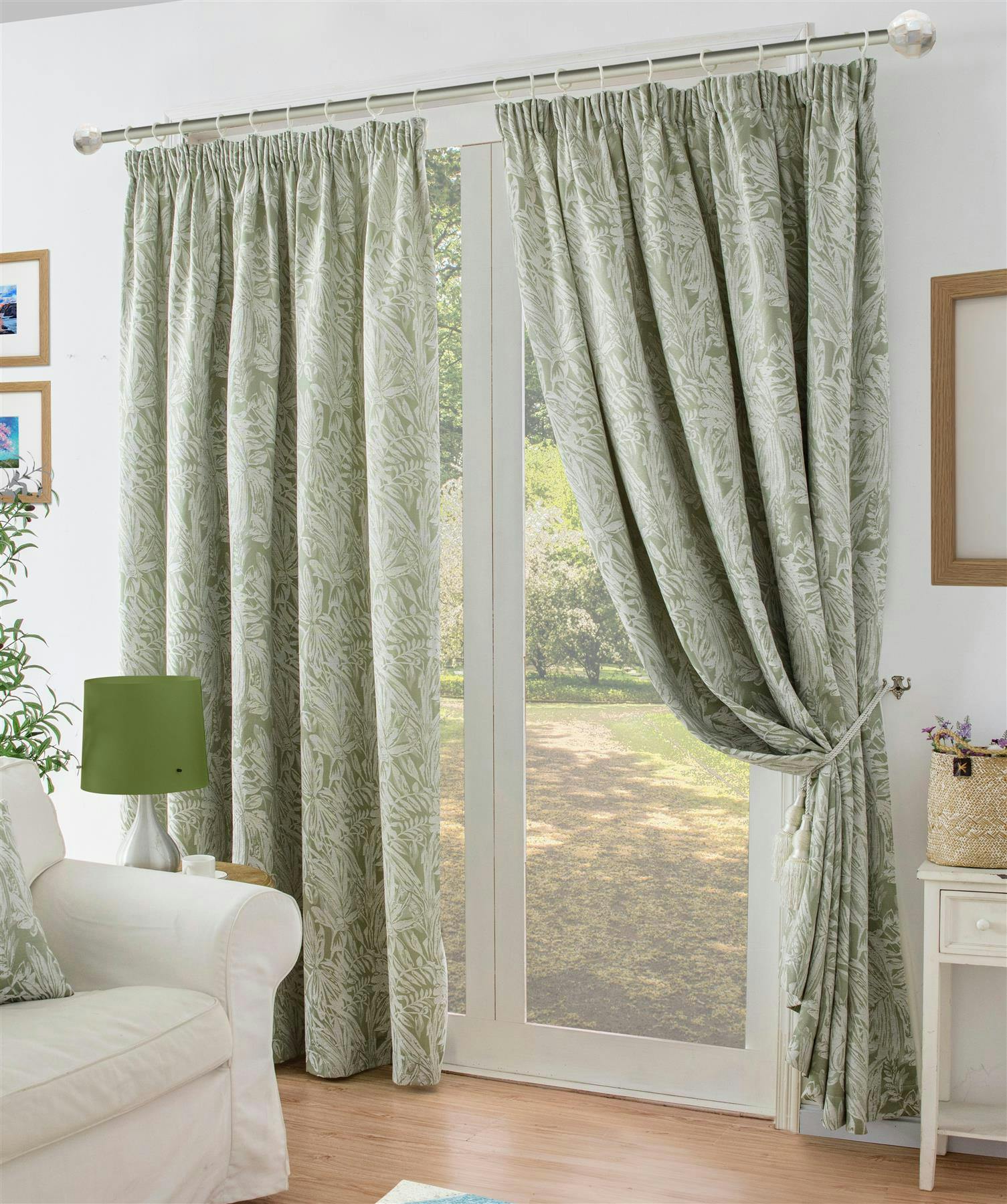 Rackhams Green Chenille Jacquard Lined Pencil Pleat Curtains - 229Cm Width X 229Cm Drop