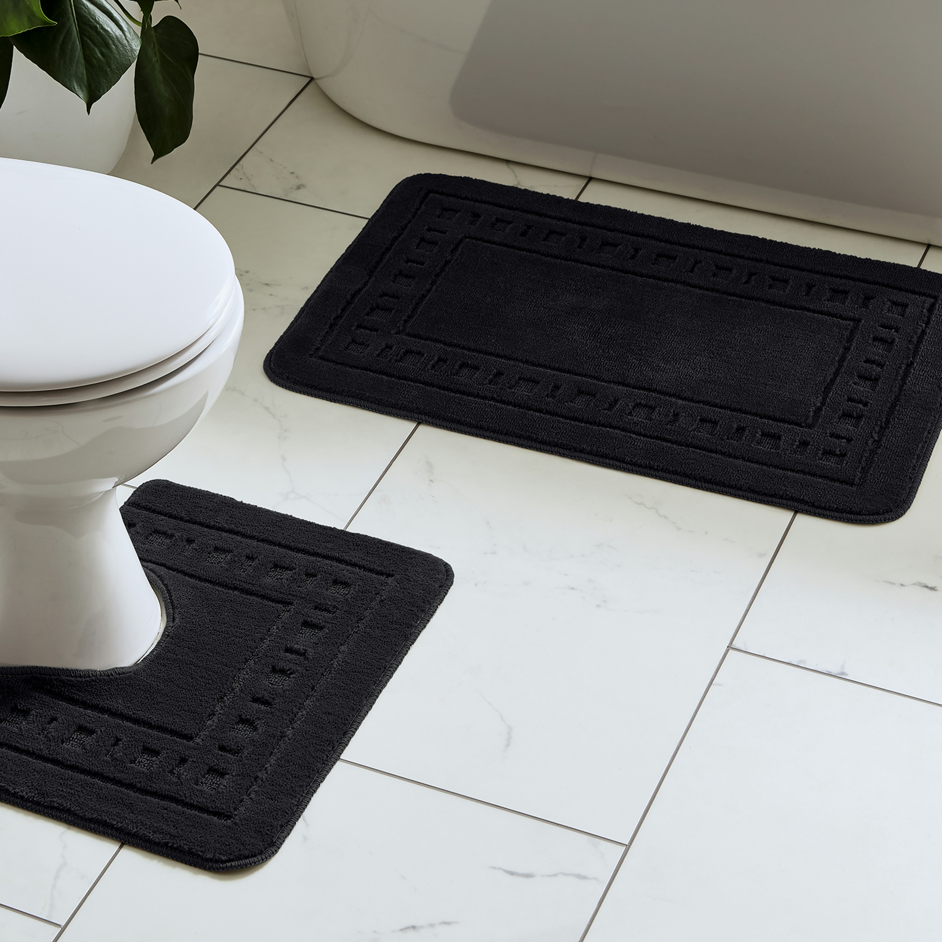 Rackhams Black Armoni Bath & Pedestal Mat Set