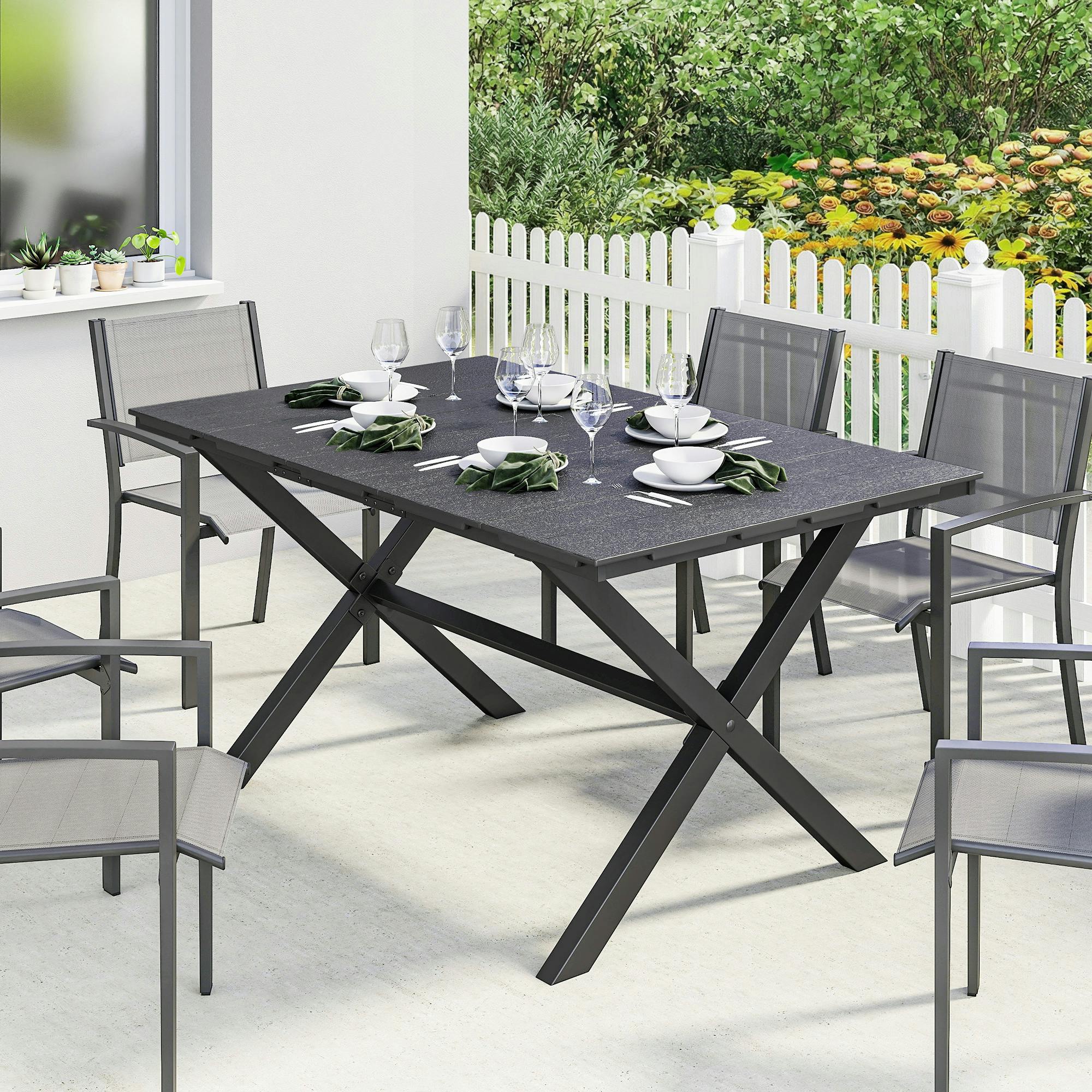Rackhams Black Garden Dining Table, Outdoor Table For 6, Wood Effect Top, - 1 - 150 X 90 X 74 Cm - 90