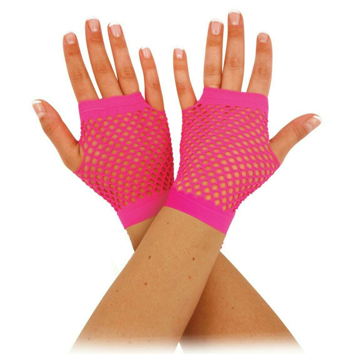 Bristol Novelty Unisex Pink Adults Short Fishnet Gloves (1 Pair) - Neon - One Size - Neon