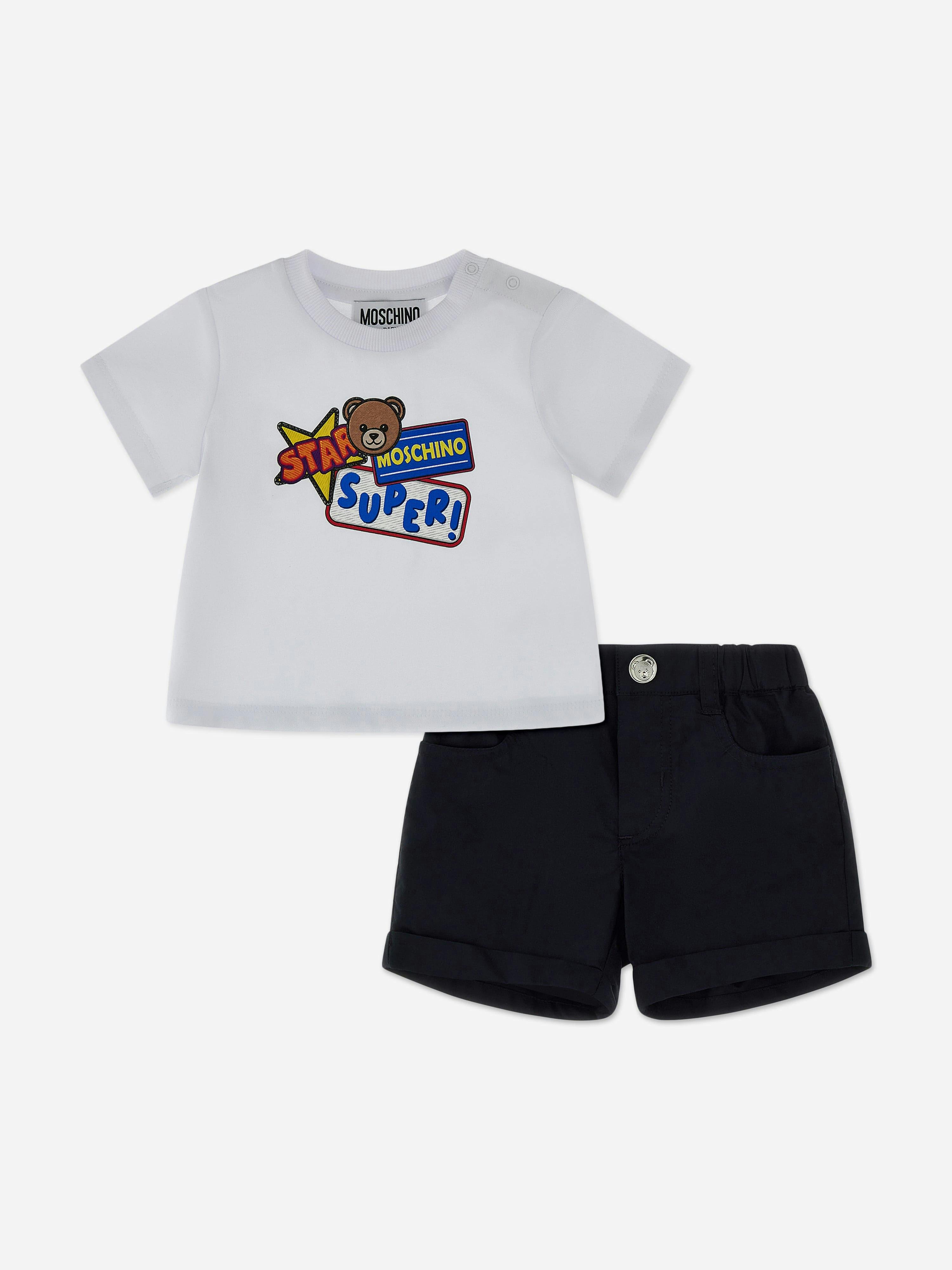 Moschino Kids Unisex Kids White Moschino Baby Superstar Teddy Short Set In - 18 - 24 Mths