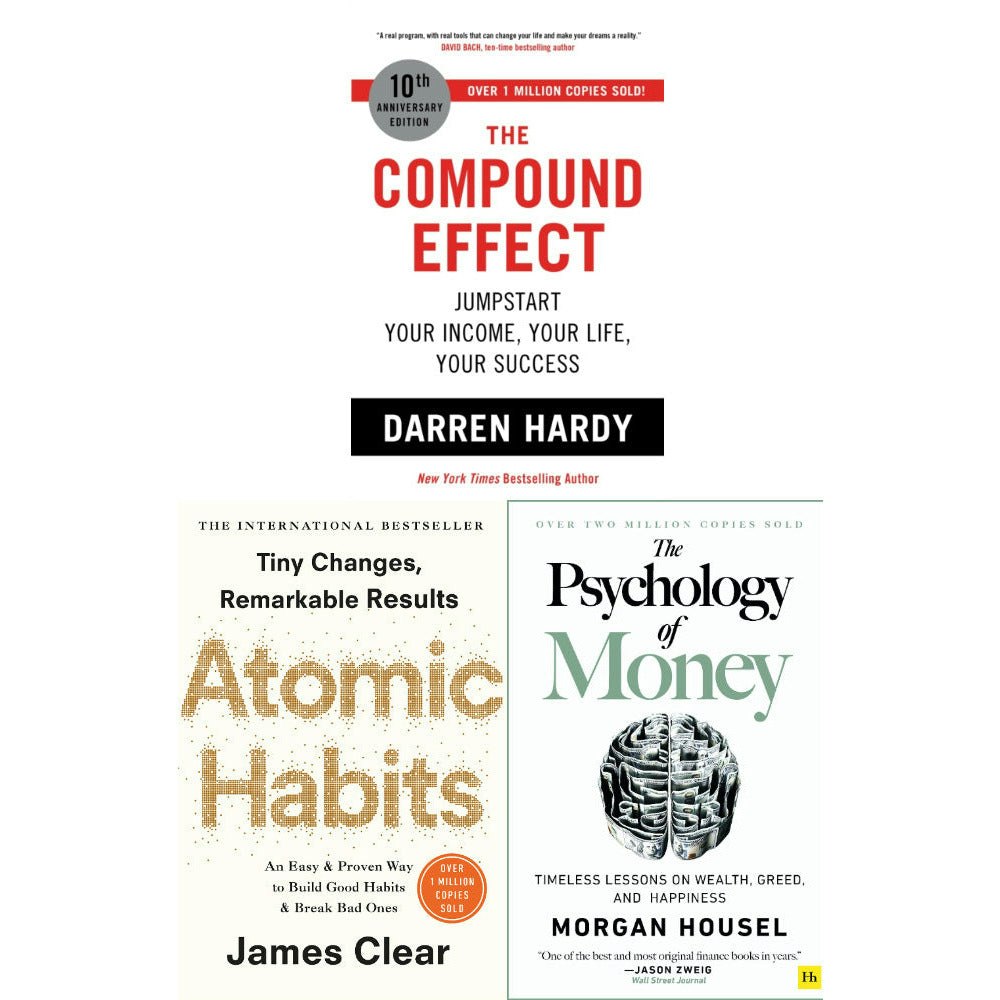 Harriman House/John Murray Press, Random House Atomic Habits, The Compound Effect, The Psychology Of Money 3 Books Collection Set