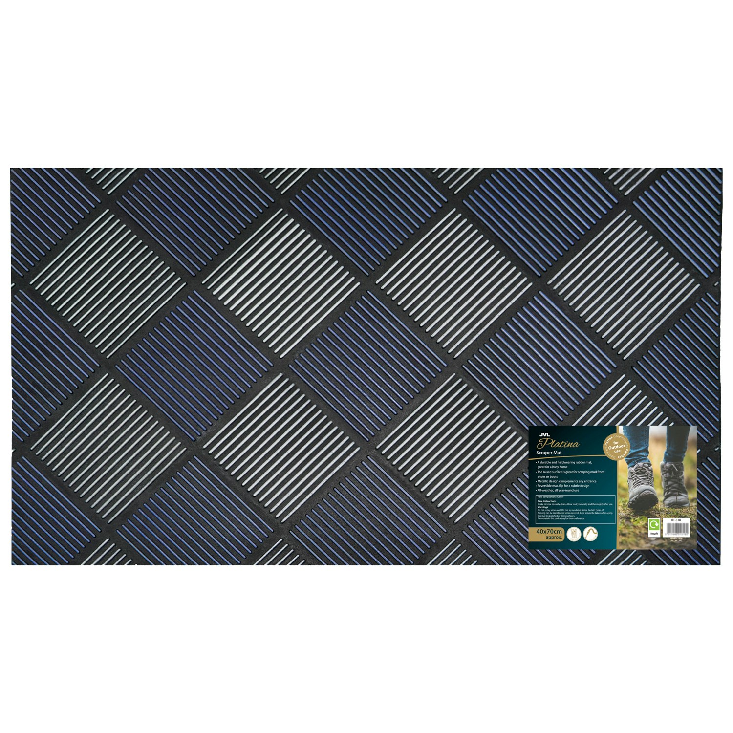 Jvl Silver/Blue Platina Scraper Rubber Doormat, 40X70cm,