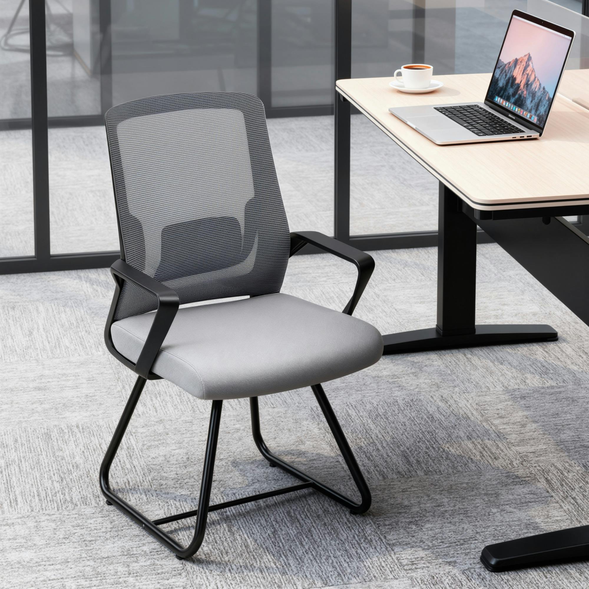 Rackhams Desk Chair No Wheels, Meeting Chair With Mesh Back For Waiting Room