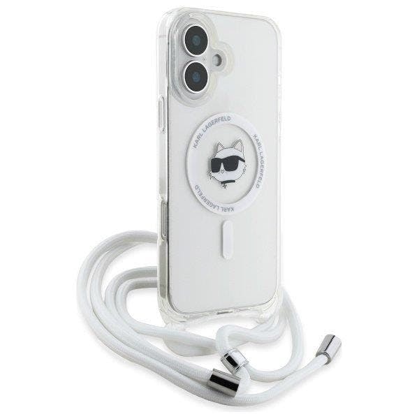 Karl Lagerfeld Light Crossbody Iml Choupette Head Case With Magsafe For Iphone 16 6.1" Clear - Klhmp16shcchnt