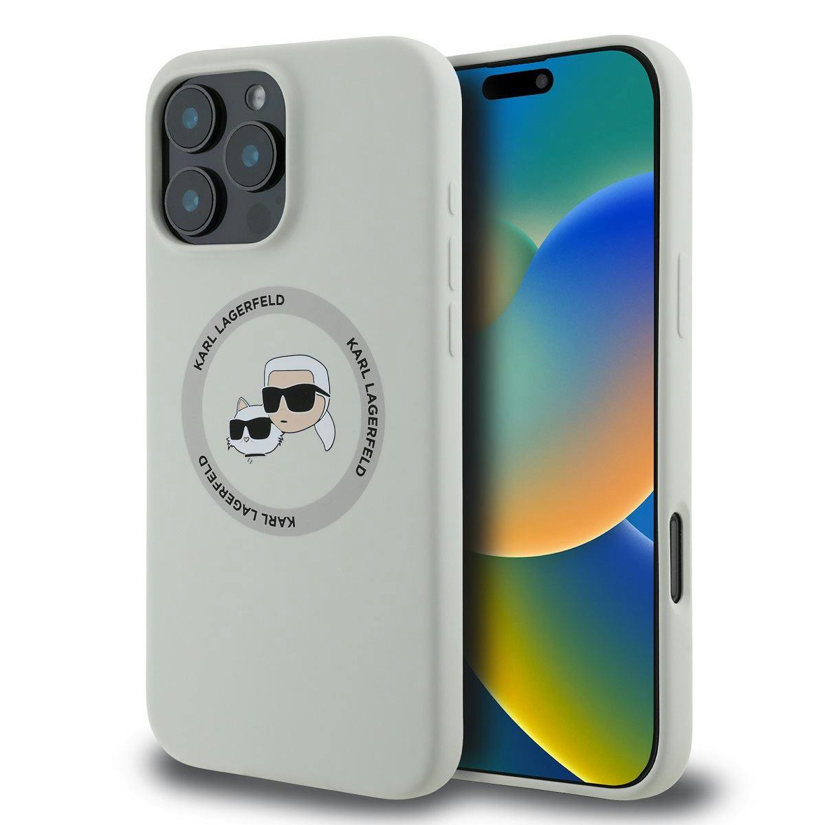 Karl Lagerfeld Beige Liquid Silicone Karl & Choupette Head Case With Magsafe For Iphone 16 Pro Max 6.9" - Klhmp16xskchtce