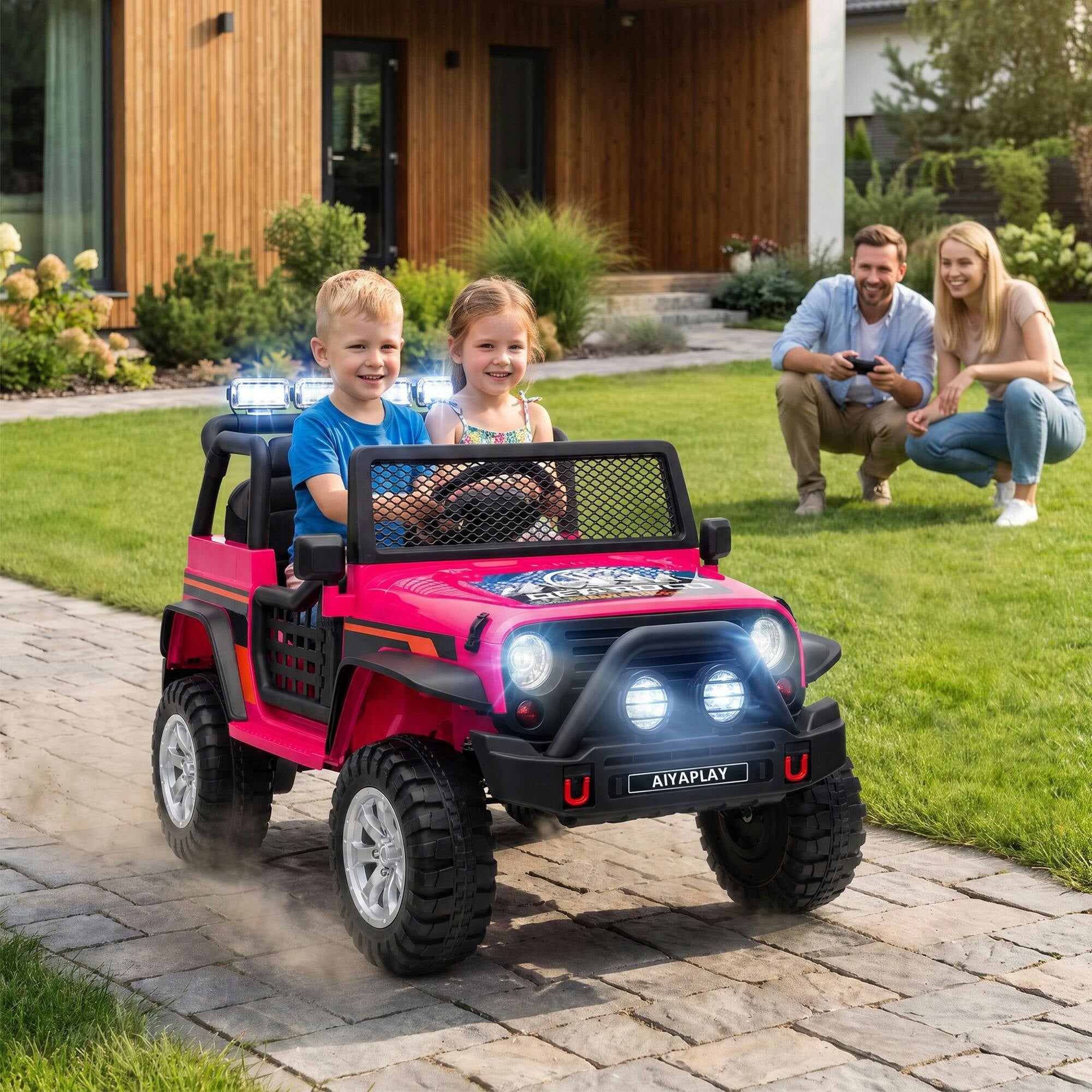 Aiyaplay Pink 12V Kids Electric Ride On Car, Battery Powered Off Road Truck