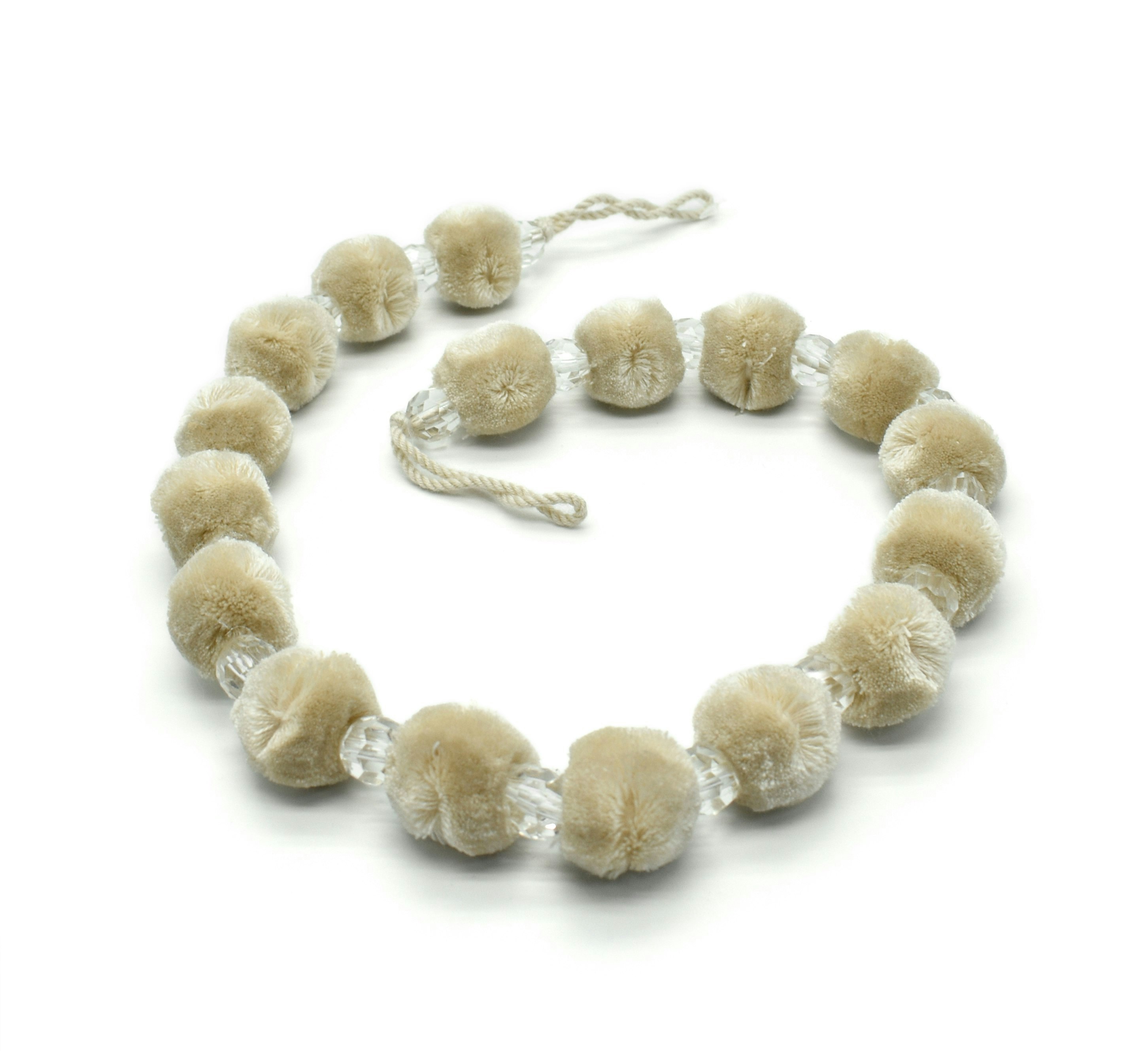 Intimates Cream Pom Pom Crystal Curtain Tie Back Pair