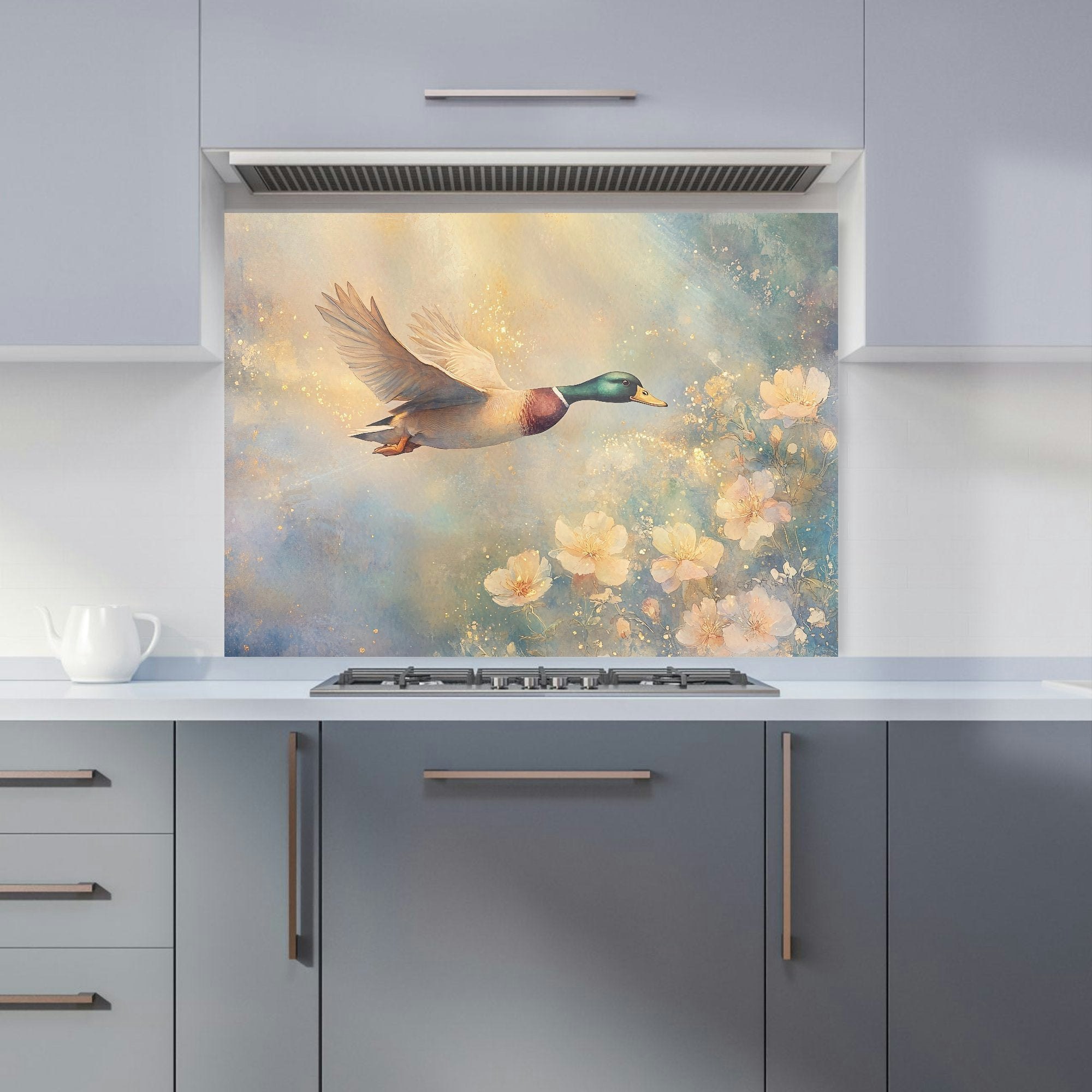 Warren Reed Flying Mallard Duck Glass Kitchen Splashback - W900mm X H650mm