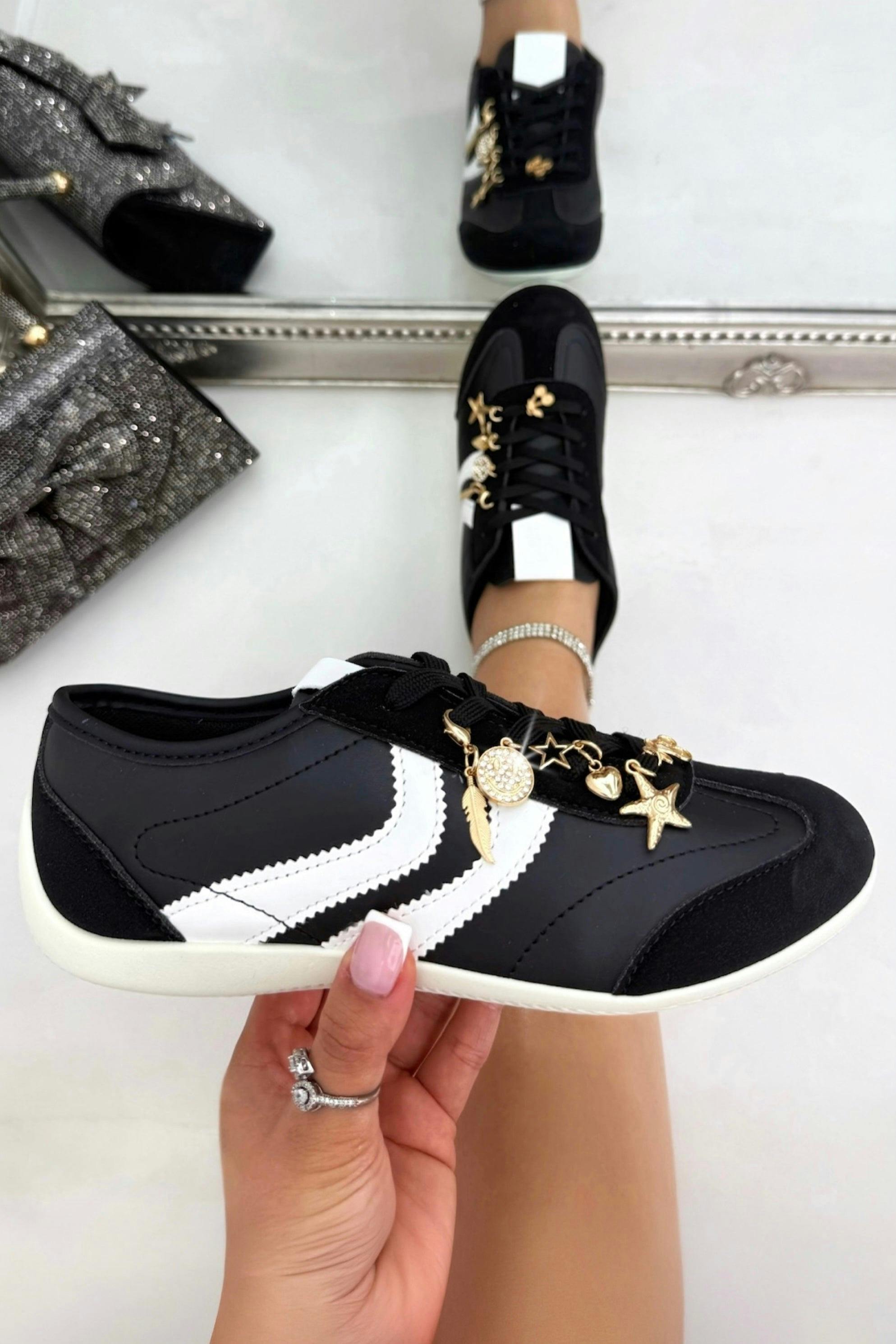 Love Lemonade Women's Black Sparkly Charm Horizon Trainers In Size 5 - Image 2