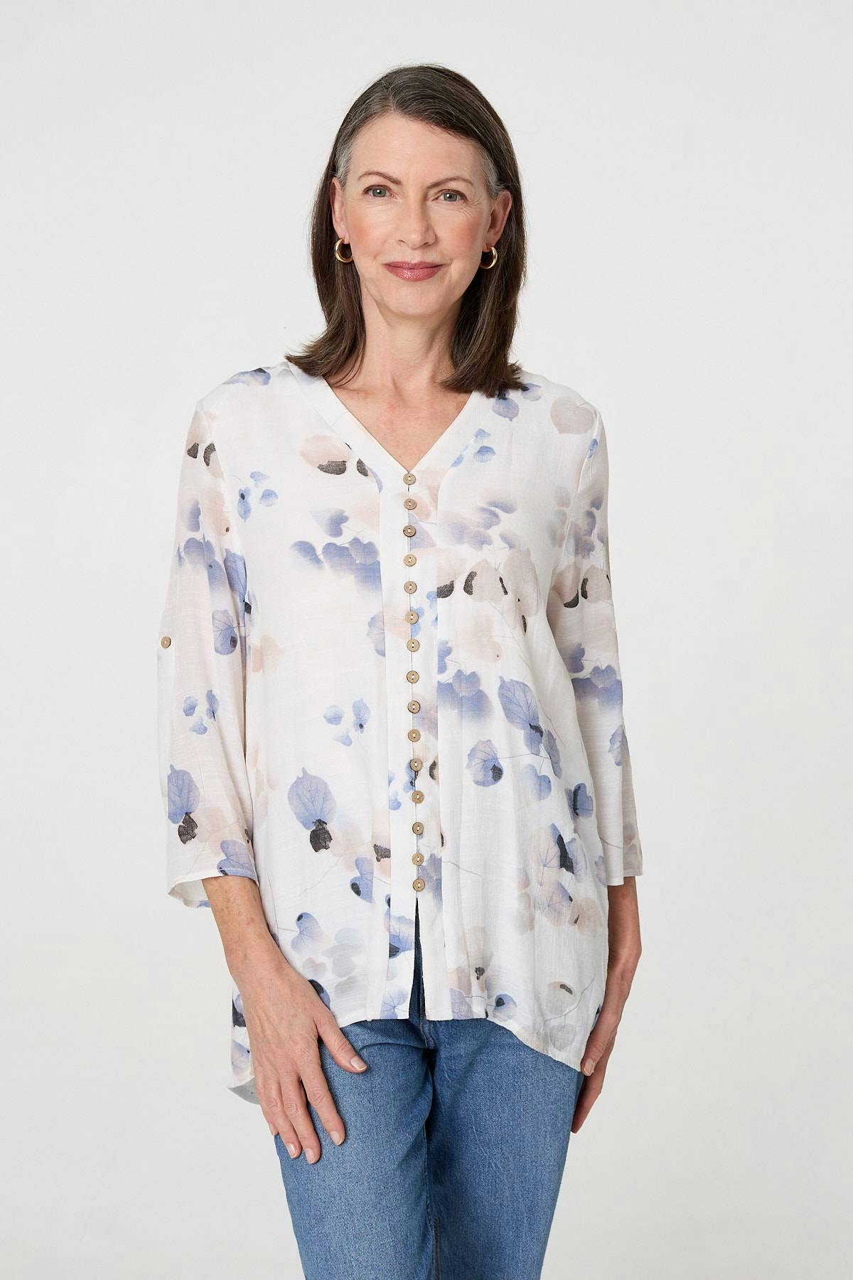 Izabel London White Printed 3/4 Sleeve Relaxed Blouse Top - 10