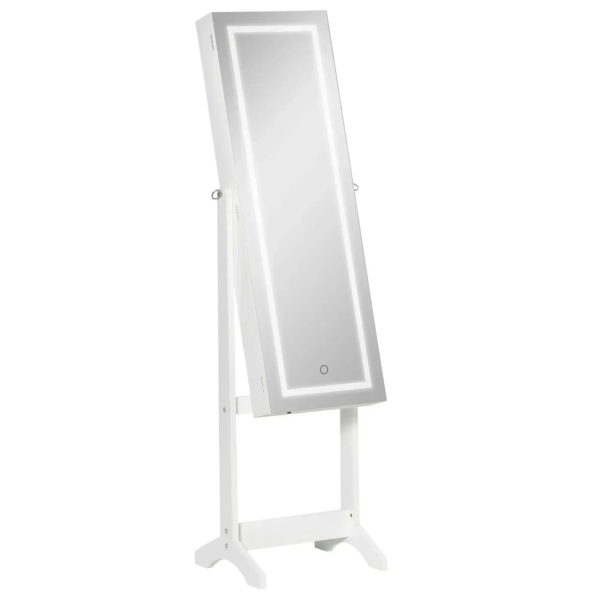Homcom Unisex White Jewellery Cabinet With Led Light Lockable Jewellery Organiser In - Image 4
