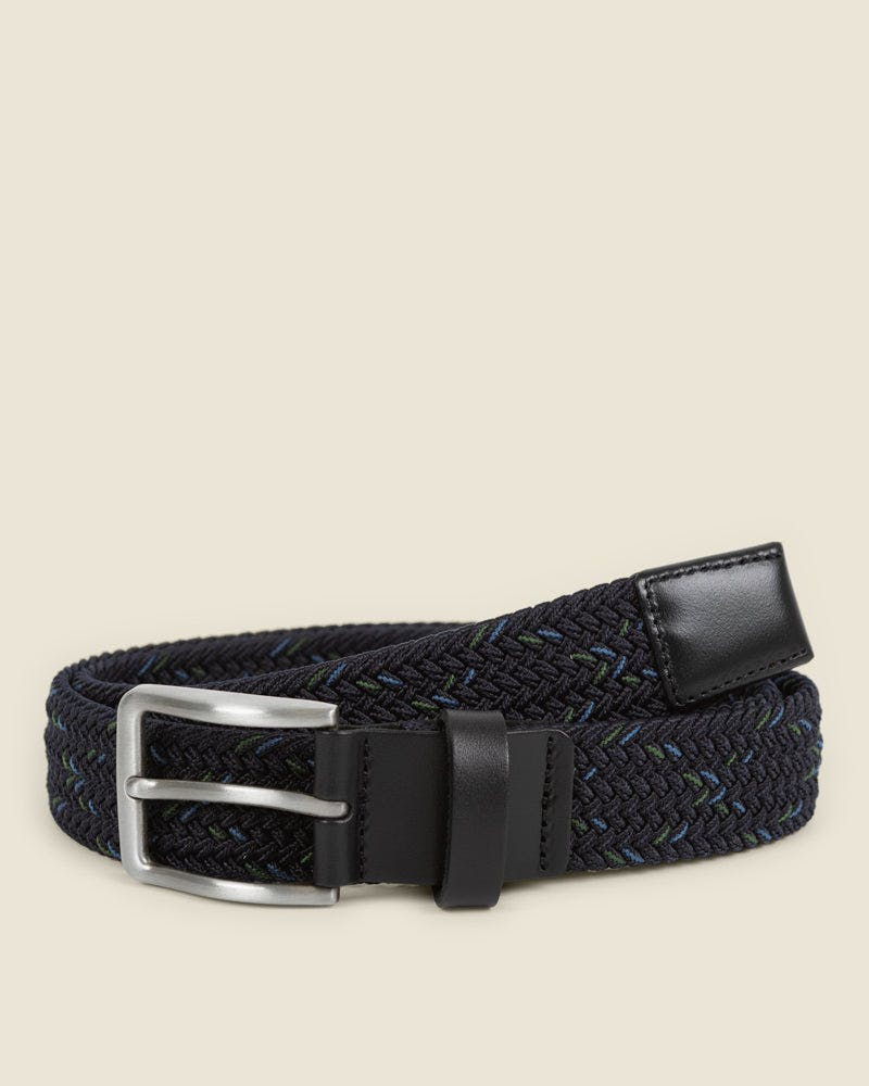 Larsson & Co Blue/Green Tampere - Navy, & Stitch Detail Woven Casual Stretch Belt - S (30-32) - Navy