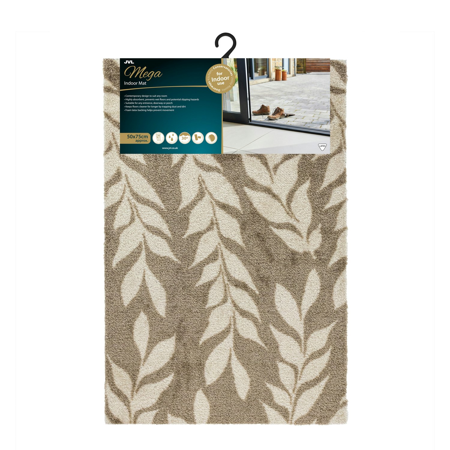 Rackhams Brown Mega Mat Machine Washable Entrance Doormat, 50X75cm, Leaves