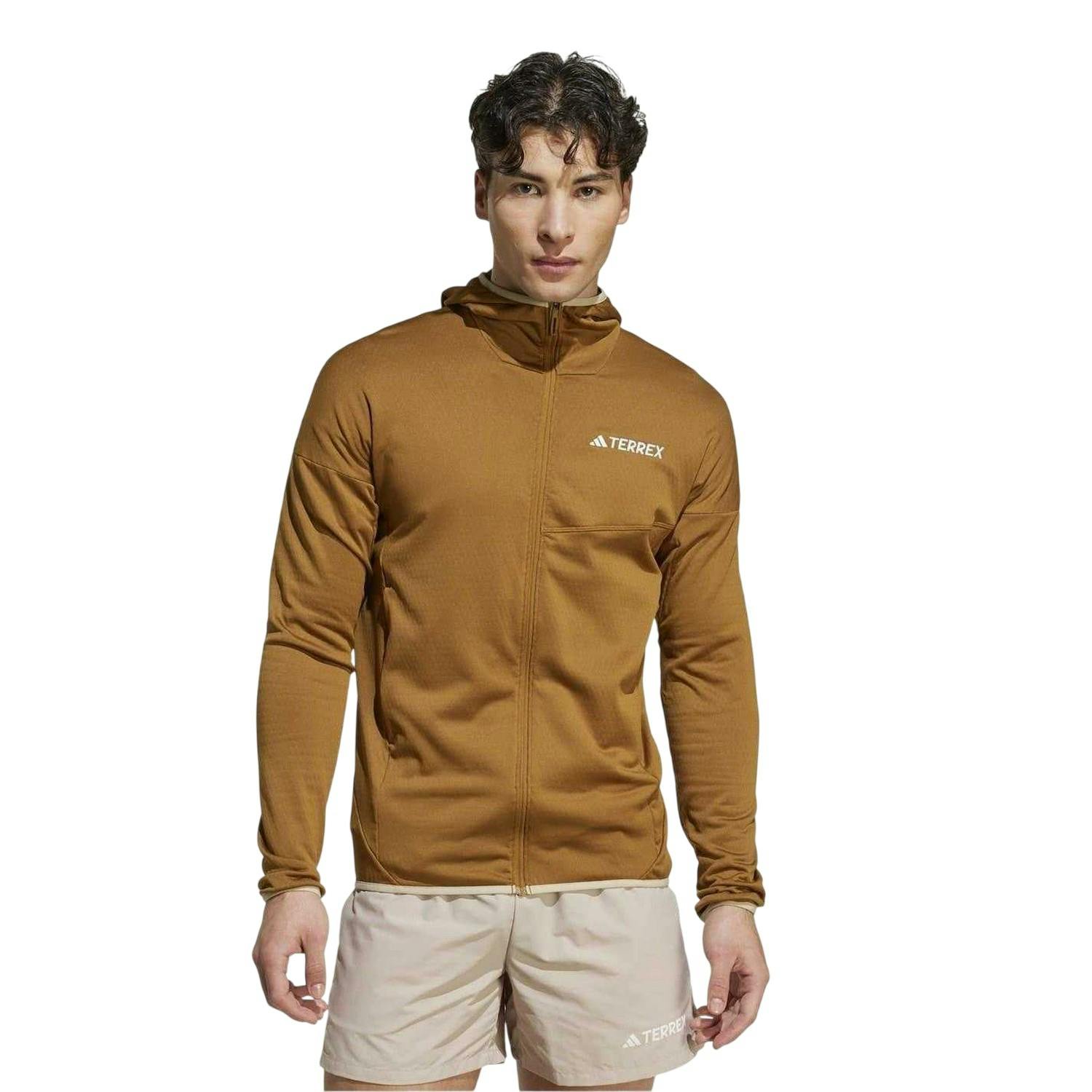 Adidas Men's Bronze Terrex Regular Raglan Outdoor Full Zip Hoodie - S - 57% Polyester/38% Recycled Polyester/5% Elastane