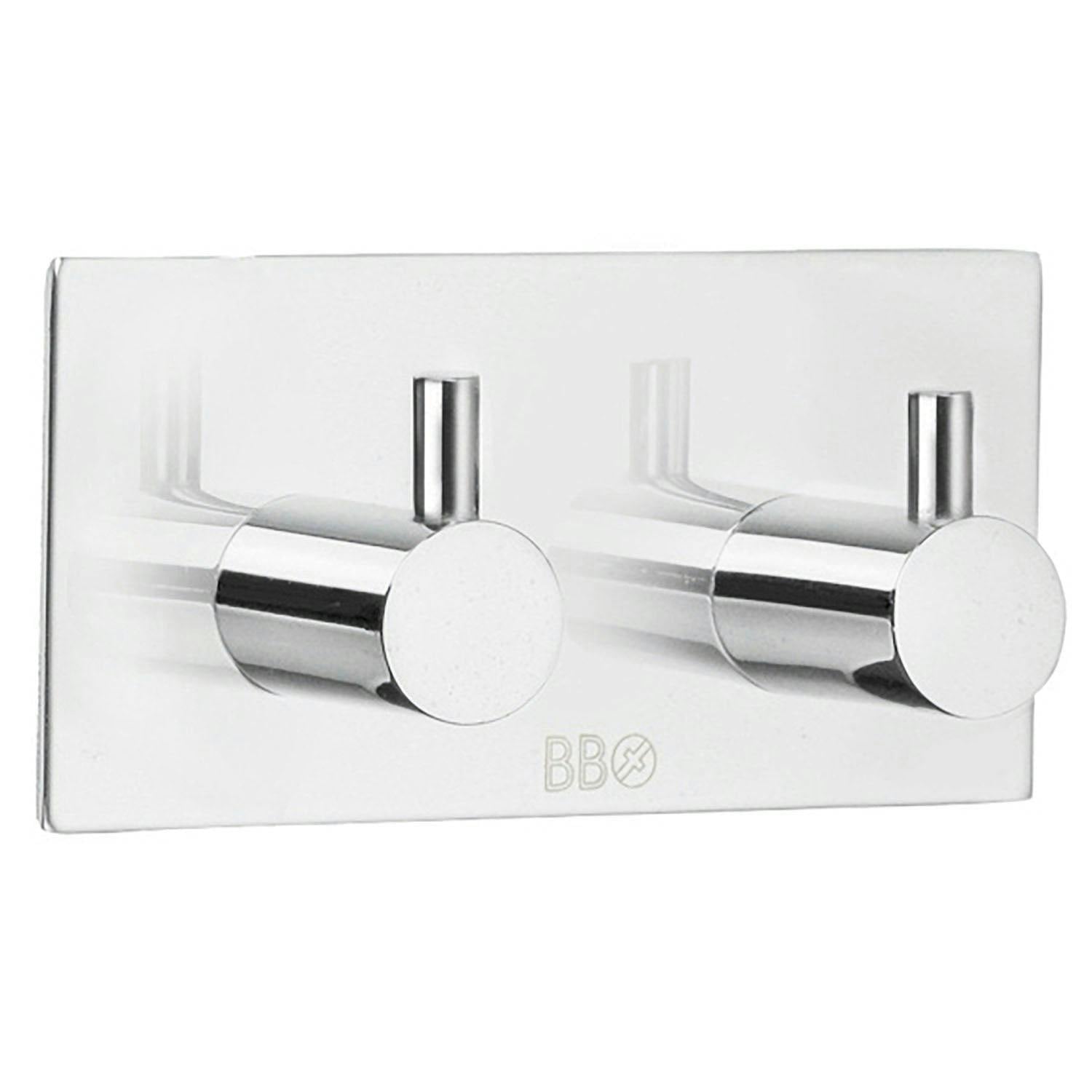 Rackhams Chrome Stainless Steel Double Towel Hook (90 X 45Mm) Self Adhesive Bathroom Wall Mounted