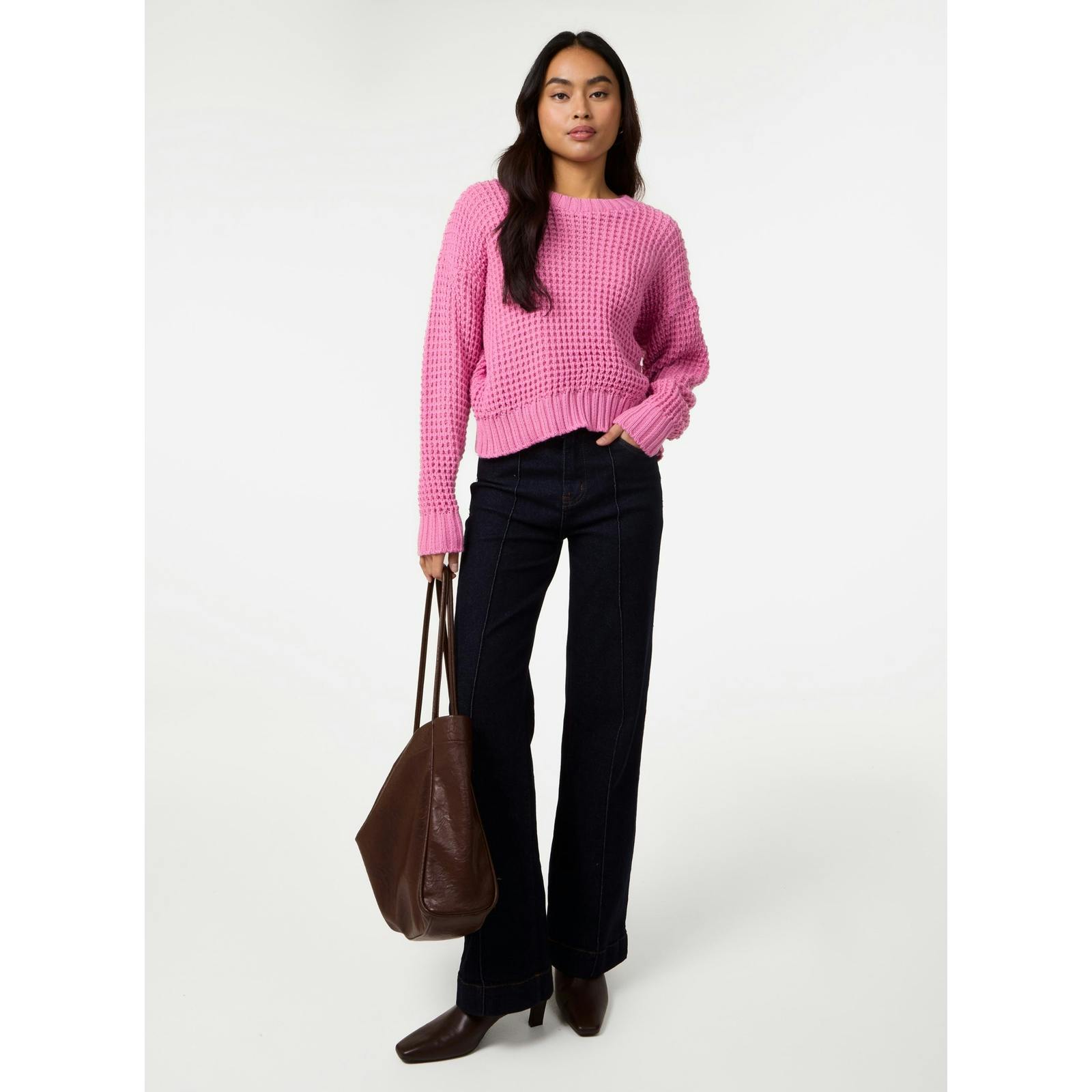 Pink Vanilla Waffle Knit Crop Jumper - S-M
