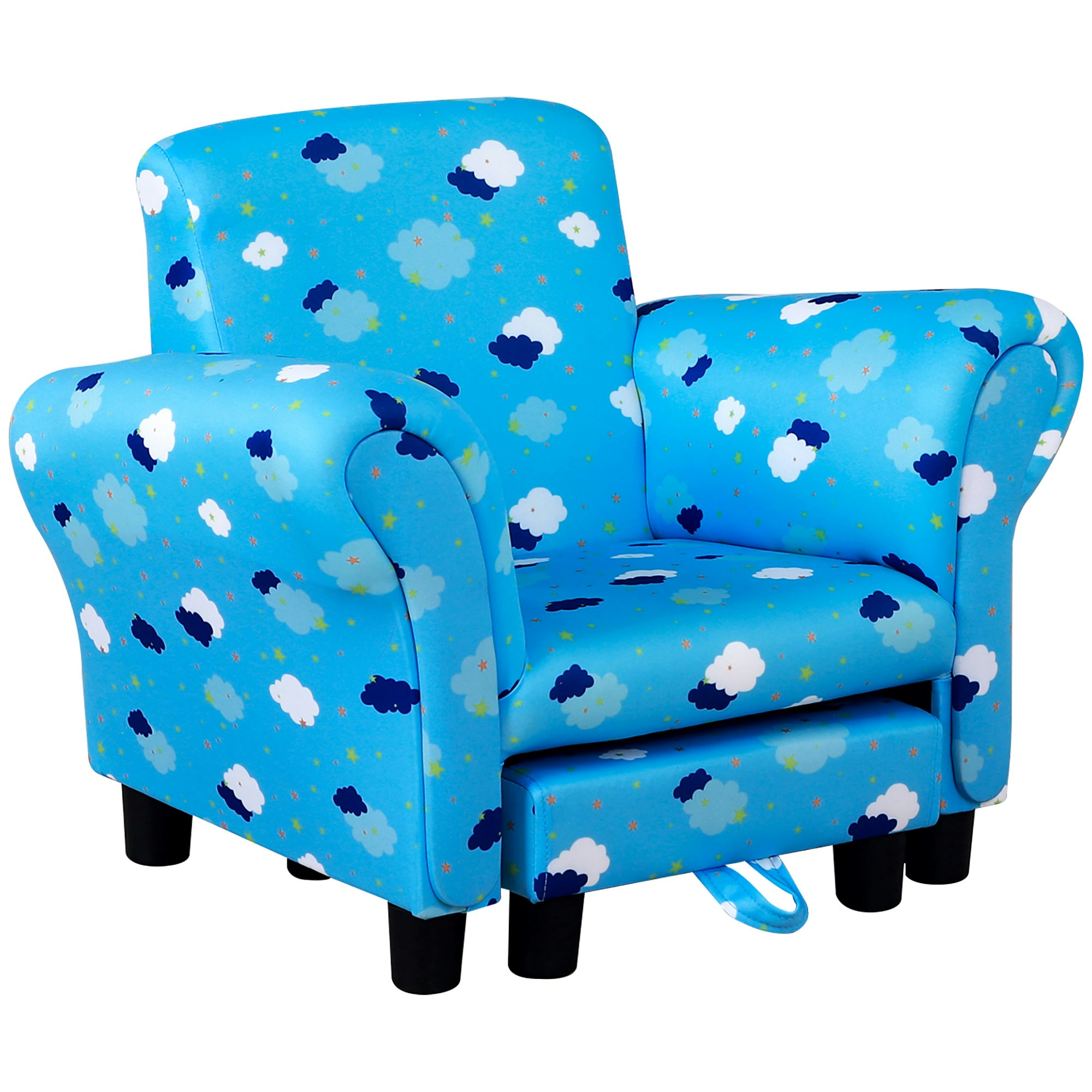 Homcom Blue Cute Cloud Star Child Armchair Seat Wood Frame W/ Footrest Padding Size 1