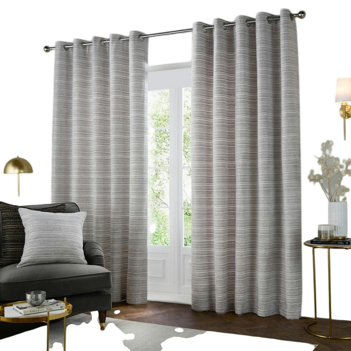 Rackhams Silver Jupiter Chenille Eyelet Curtains - 229Cm X 137Cm - 100% Polyester