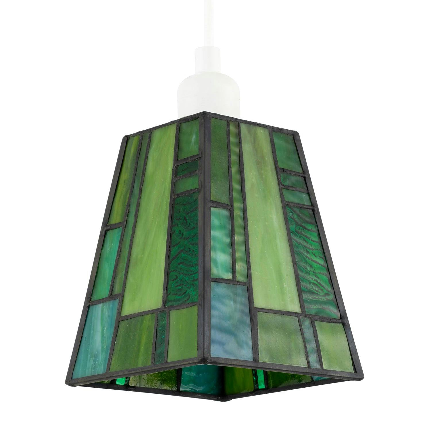 Rackhams Green Art Deco Tiffany Glass Pendant Shade With Emerald And Panels