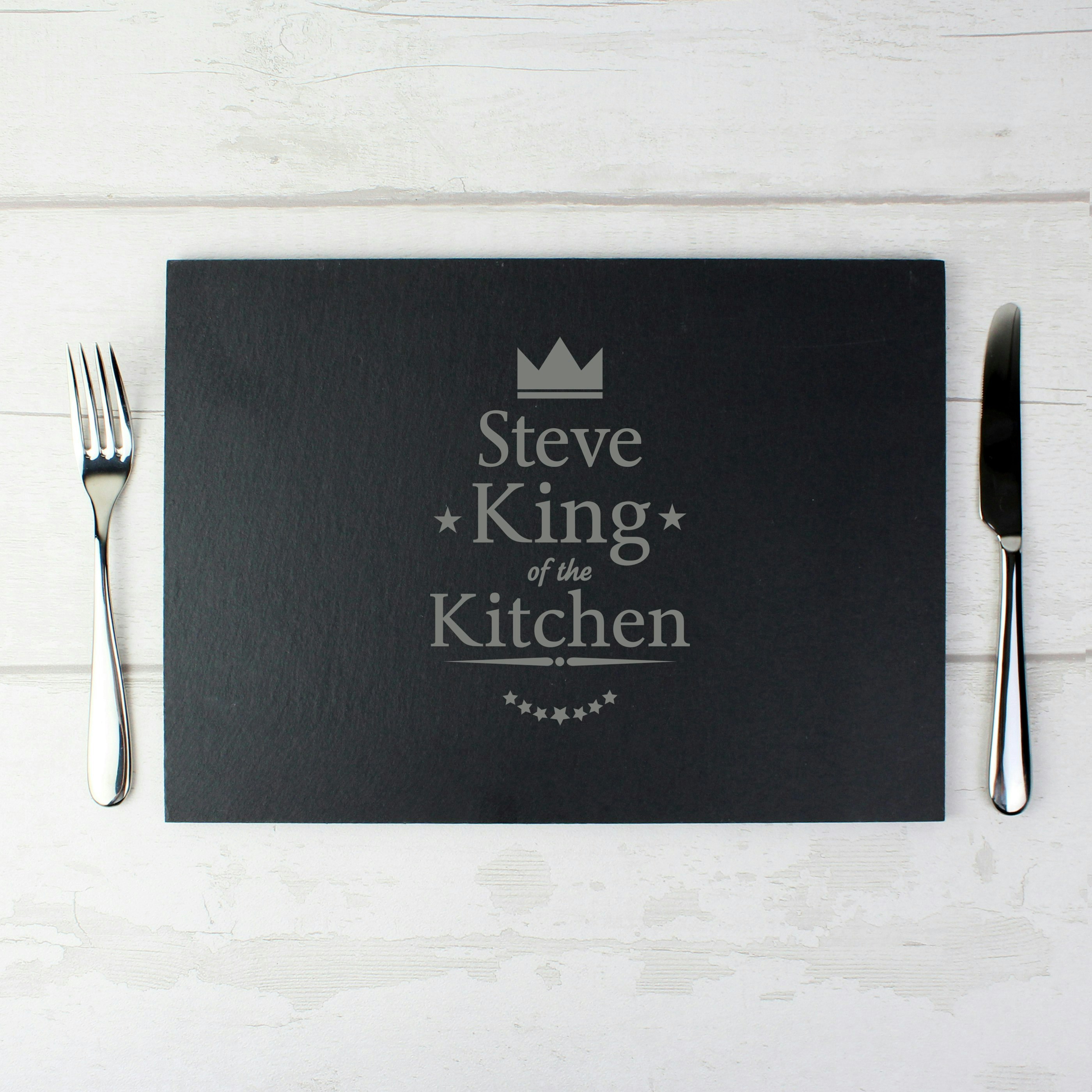 Rackhams Gold Personalised King Of The Kitchen Slate Placemat