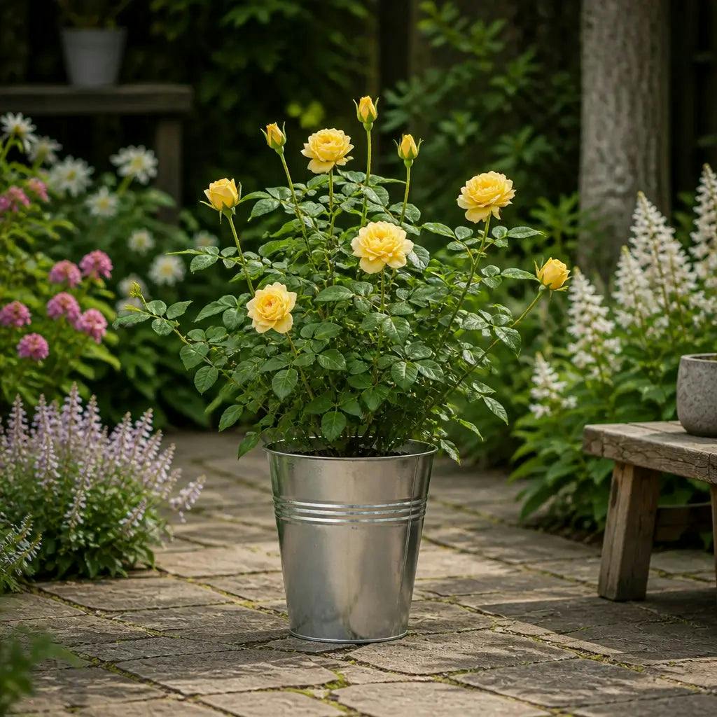 - 5L Rose Anniversary Wishes Yellow Rose Bush With Zinc PailPremium Outdoor Rose Plant - Image 3