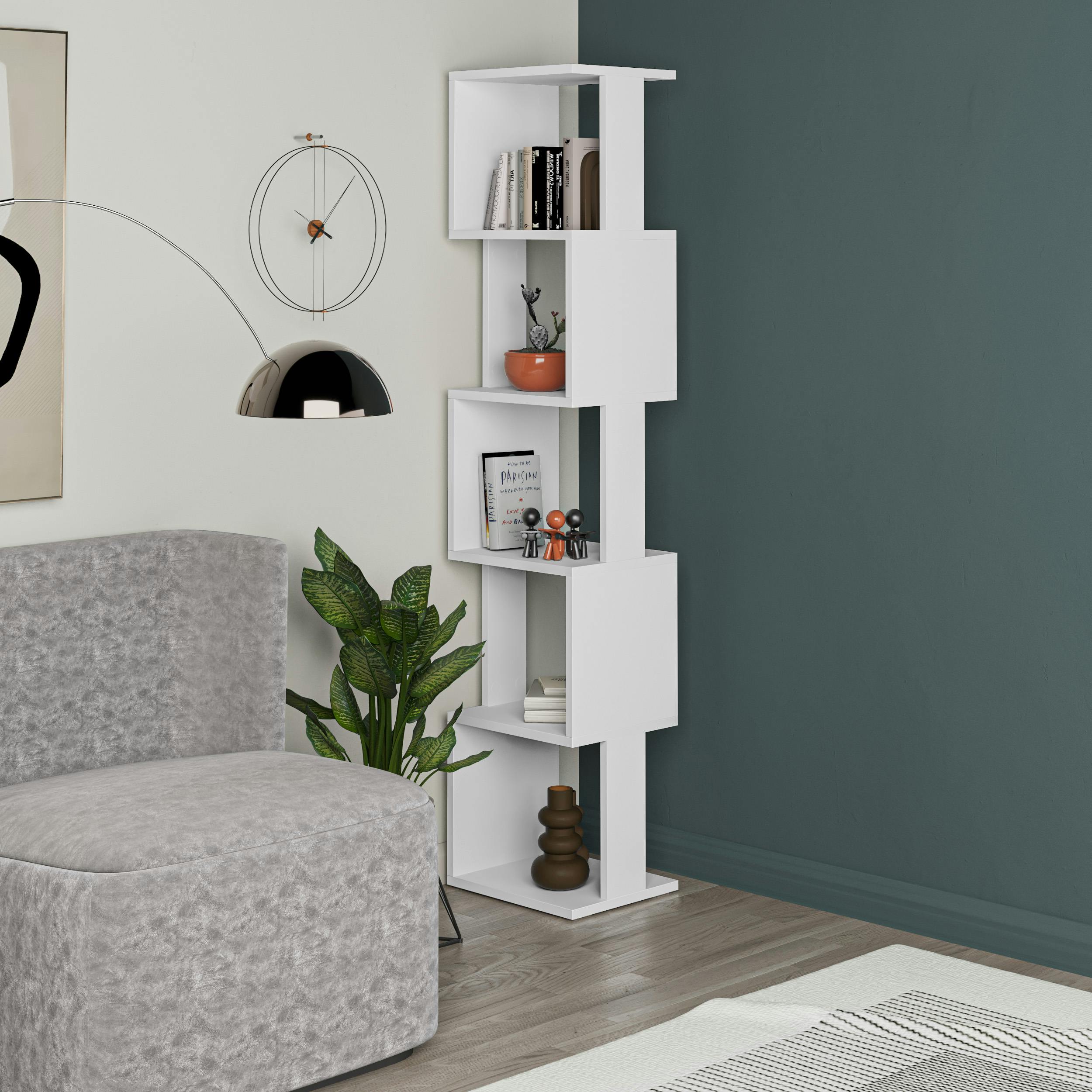 Rackhams White Piri 5 Tier Tall Freestanding Bookcase (H) 161Cm