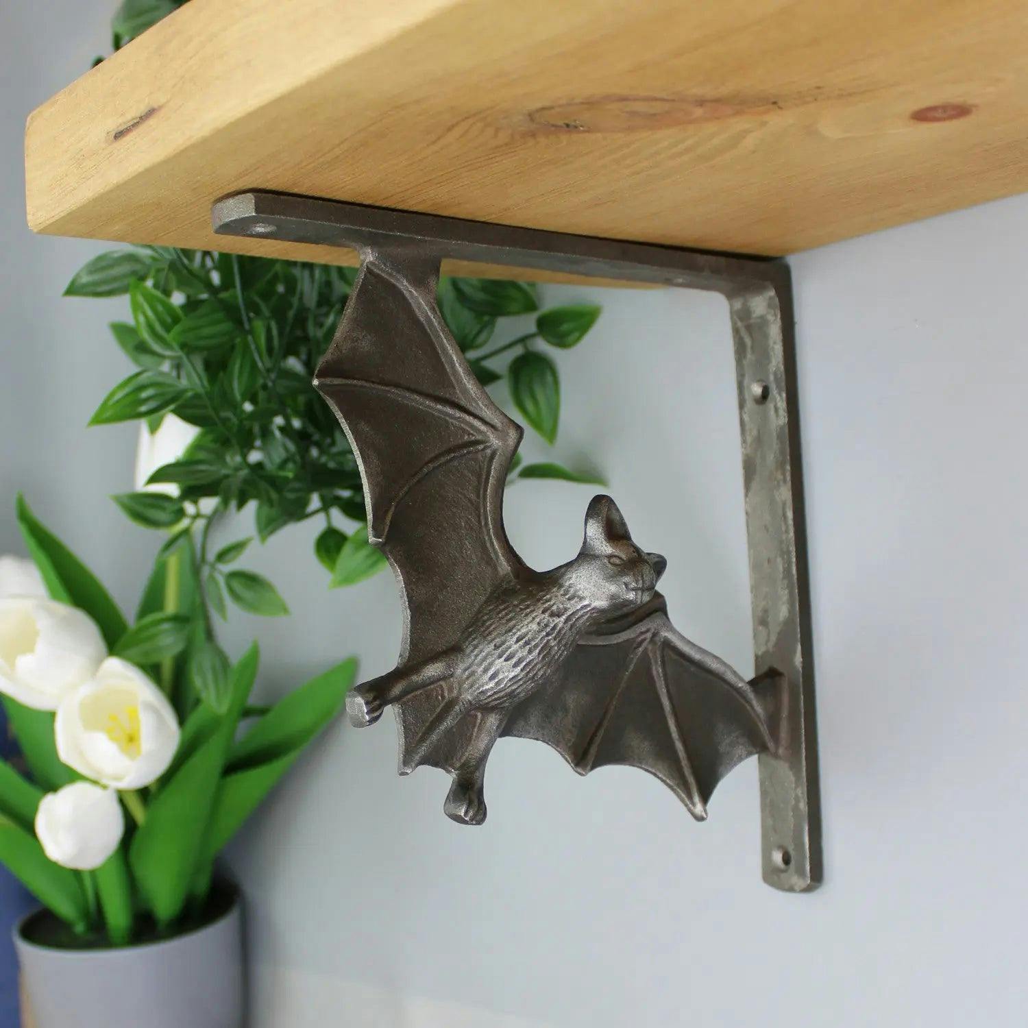 Oakcrafts Pair Of Antique Cast Iron Flying Bat Shelf Brackets