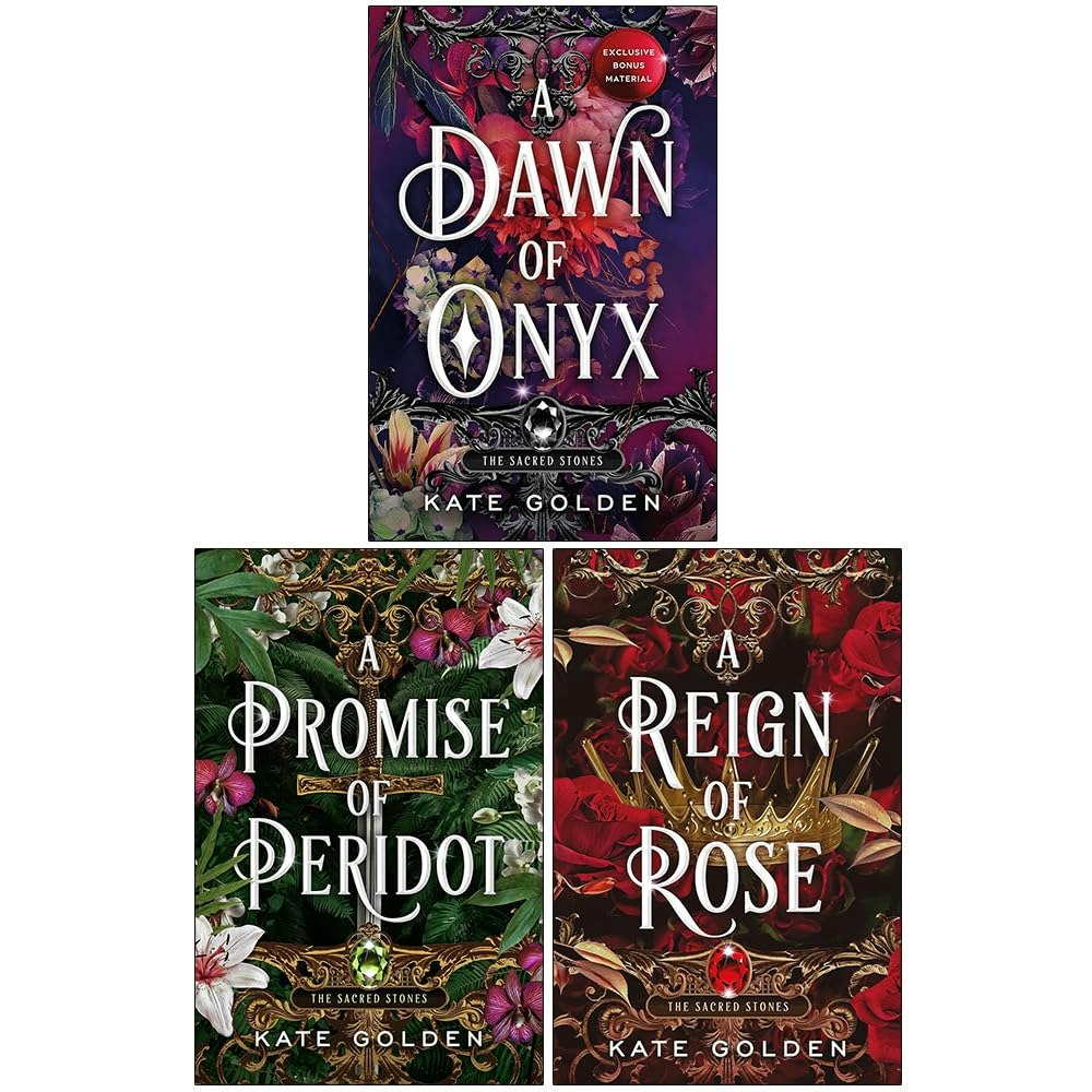 Various Publishers Golden/Onyx Sacred Stones Series 3 Books Collection Set By Kate (A Dawn Of A Promise Of Peridot And A Reign Of Rose)