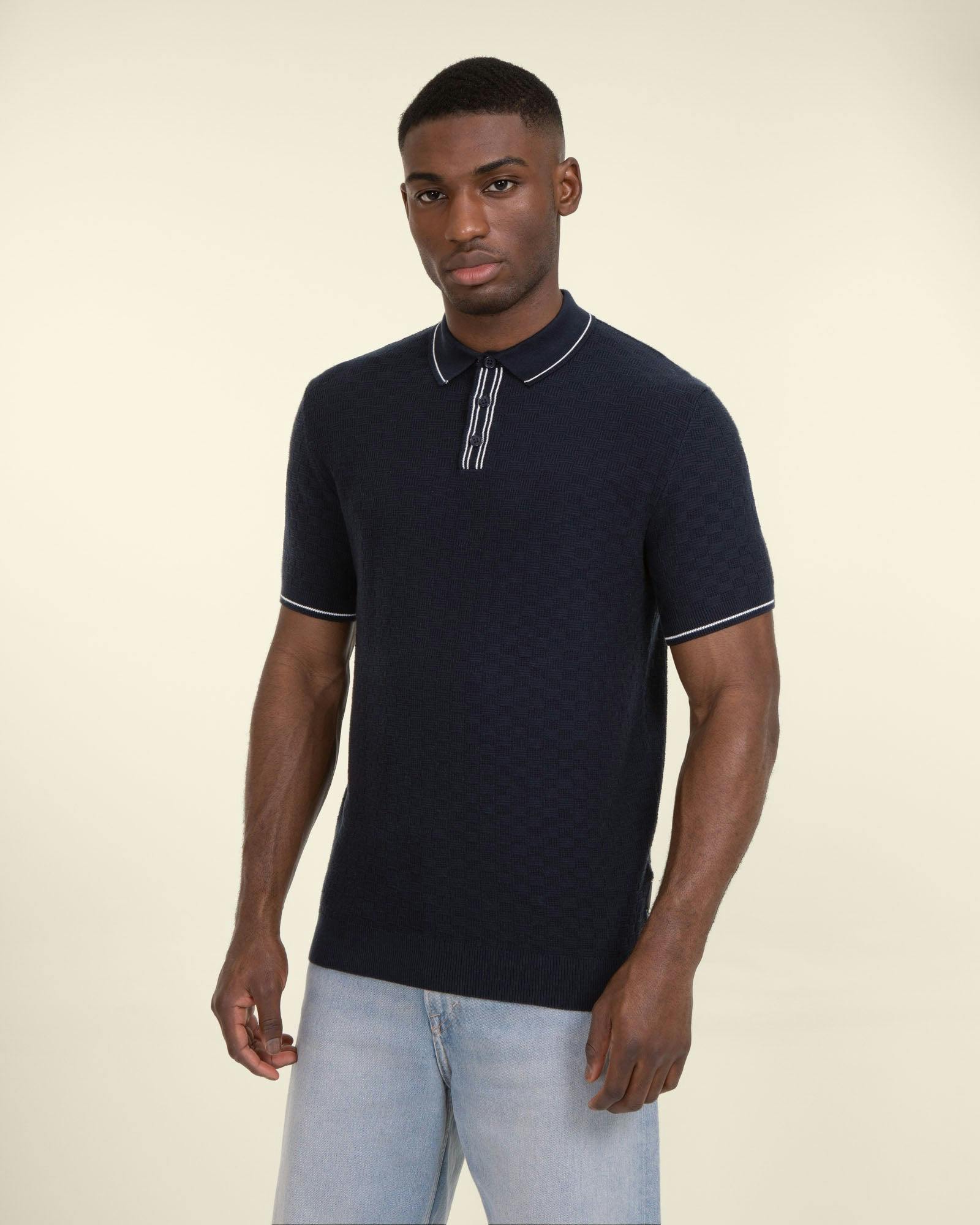 Larsson & Co Basket Weave Knitted Polo Shirt - Xl - Navy