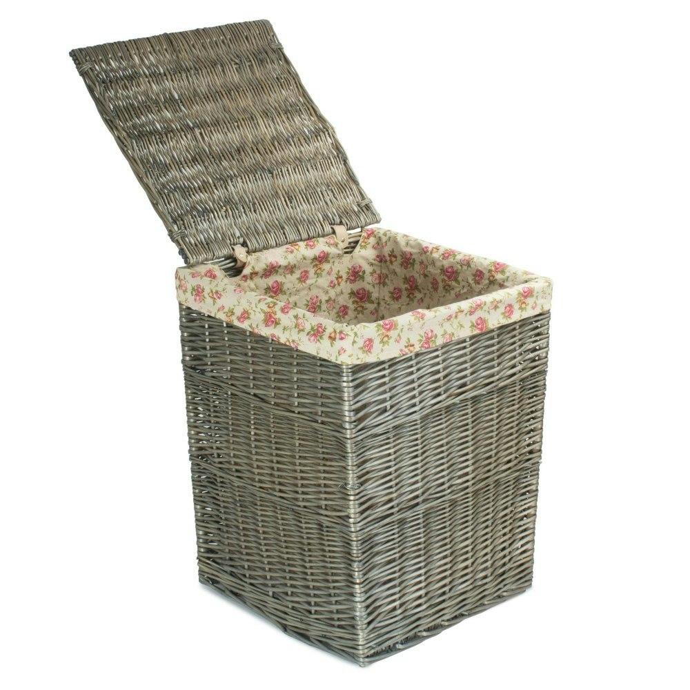 Rackhams Red/Cream Small Wicker Square Laundry Basket With Garden Rose Lining