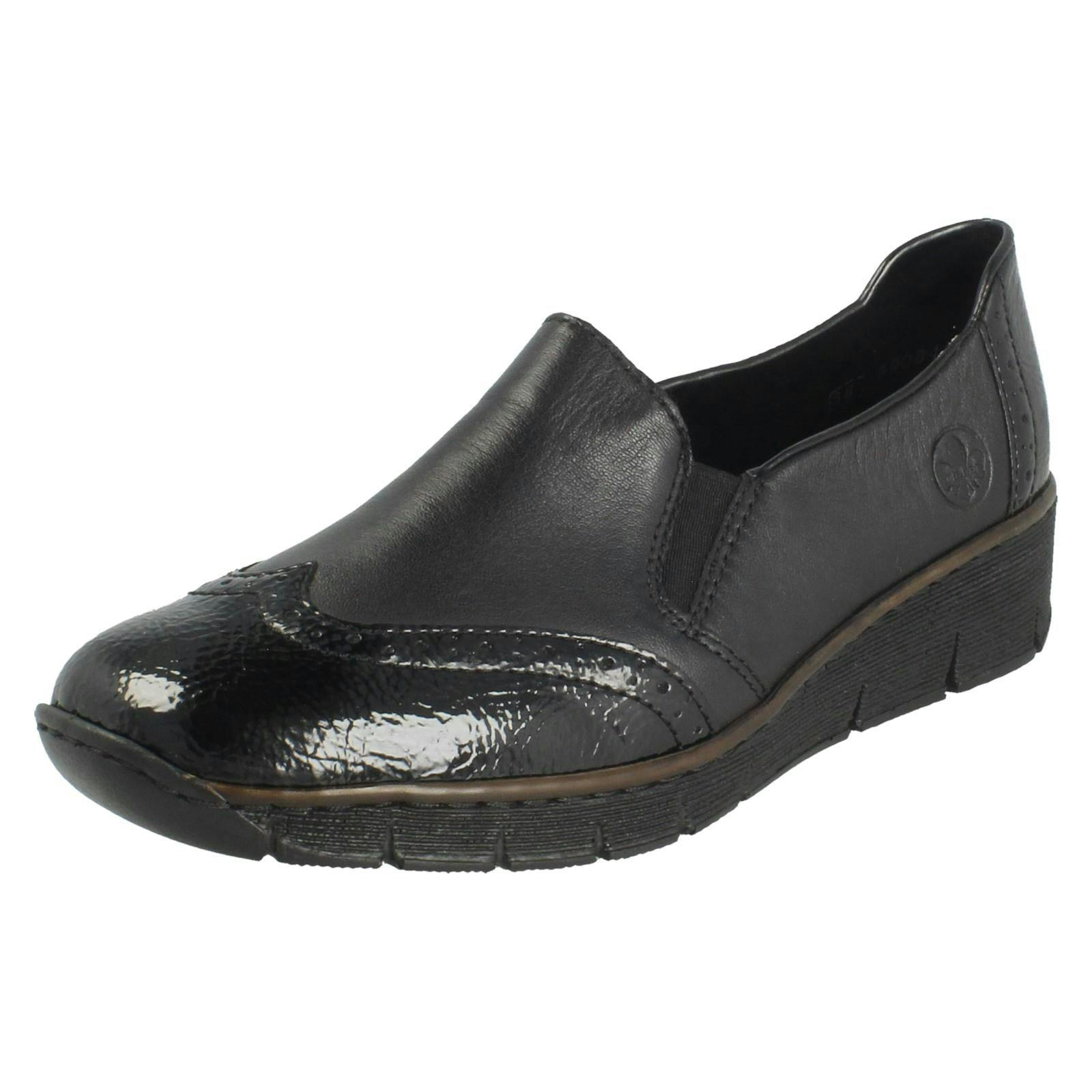 Rieker Women's Black Brogue Detailed Slip On Smart Shoes 53776 - Uk 6