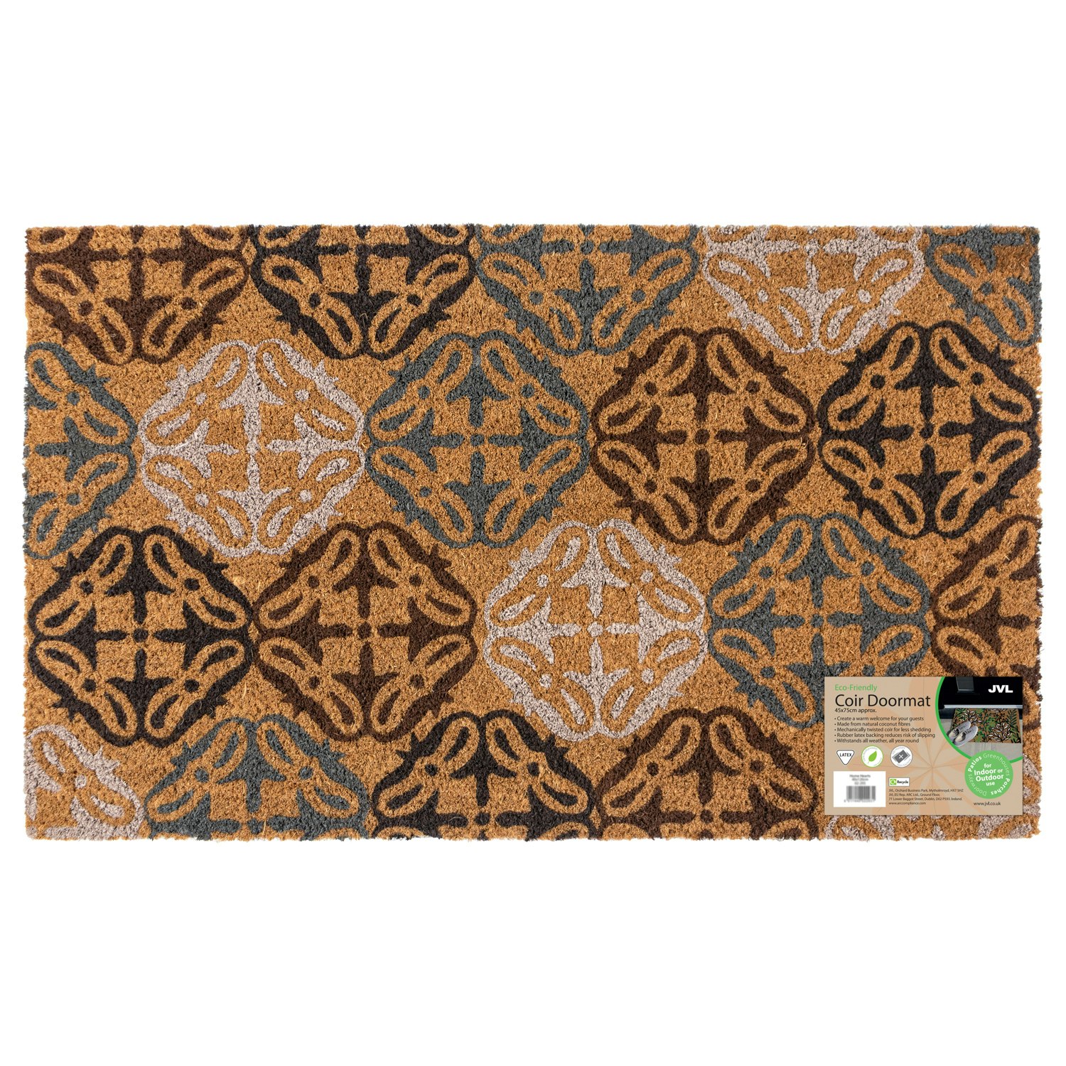 Rackhams Eco-Friendly Latex Backed Coir Entrance Doormat, 45X75cm - Tiles