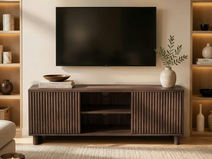 Solace+Co Unisex Walnut Velmor Ribbed Tv Unit With Storage In 120Cm - Image 3