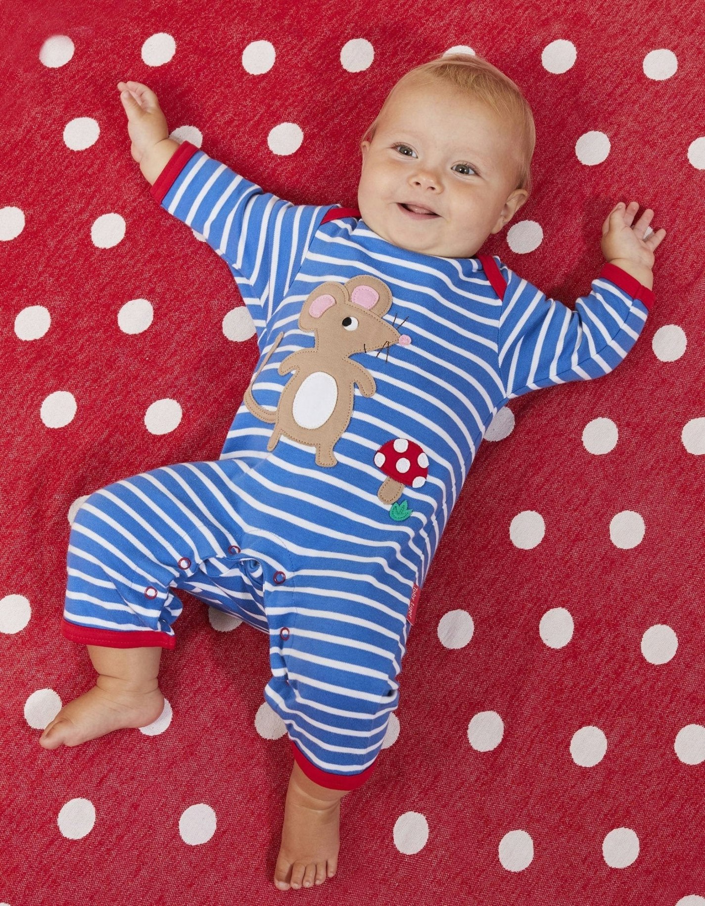 Toby Tiger Organic Mouse And Mushroom Applique Sleepsuit - 0-3M / 56Cm