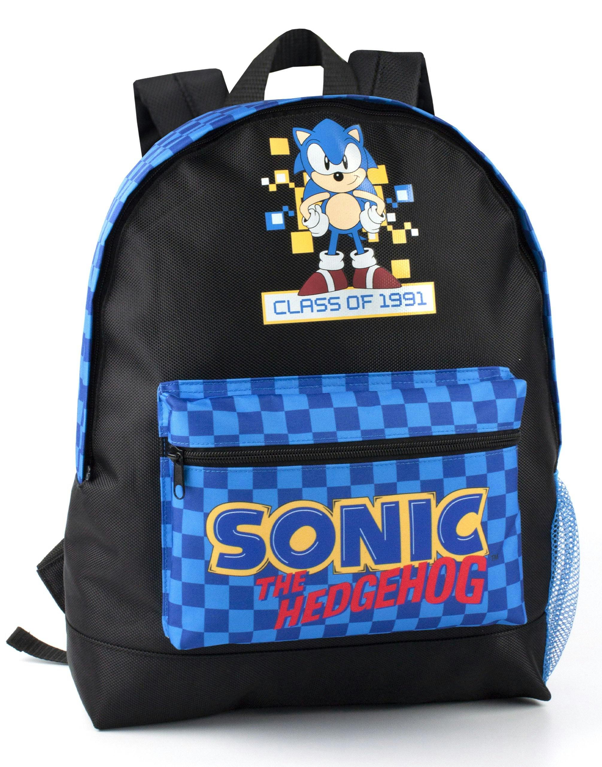 Vanilla Underground Boys Black Sonic The Hedgehog Sonic Placement Print Graphic Checkerboard Pocket Backpack (One Size)