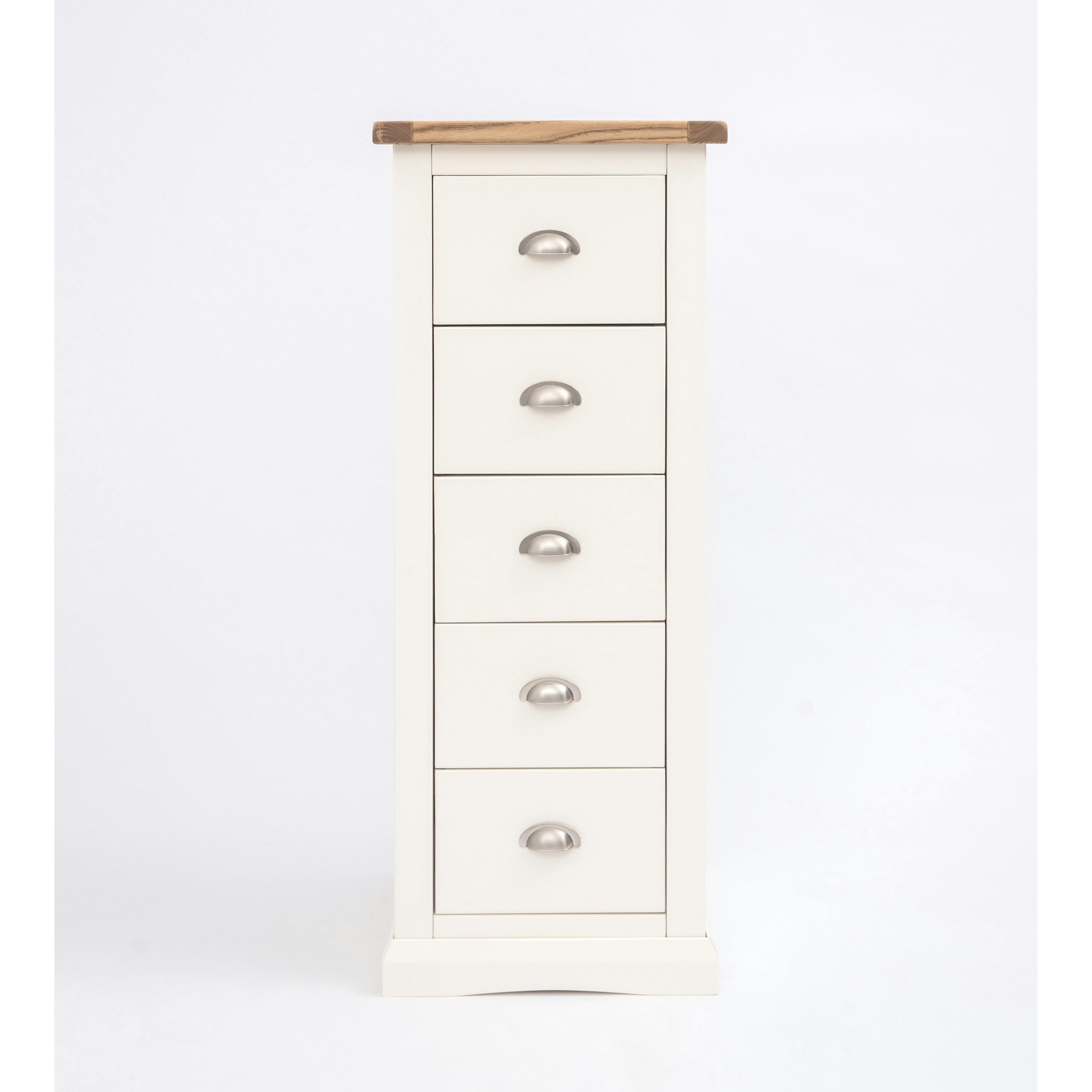 Rackhams White Cosenza 5 Drawer Narrow Chest Of Drawers Chrome Cup Handle - Off