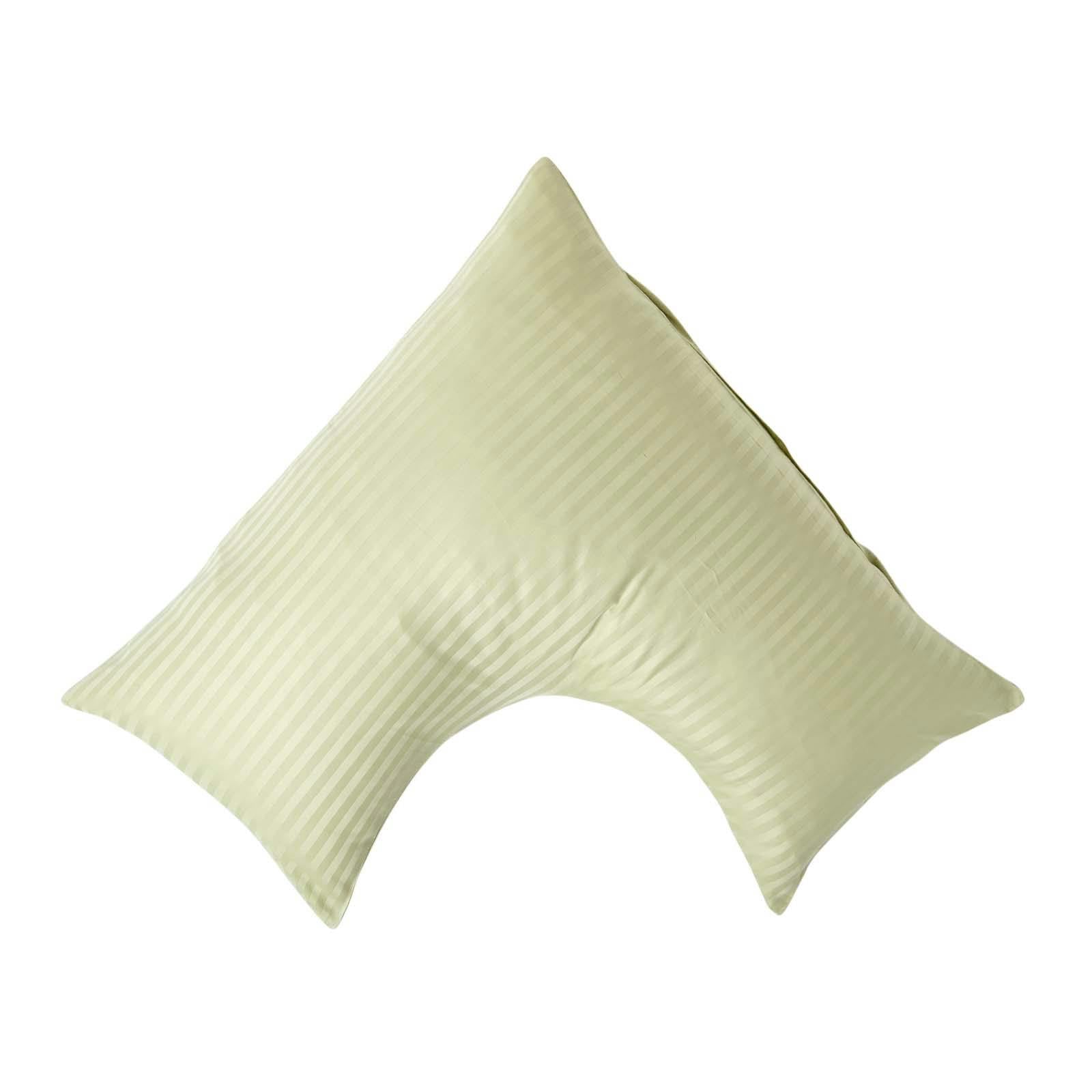 Rackhams Green Silky 330 Tc Egyptian Cotton Satin Stripe V Shaped Pillowcase - Sage